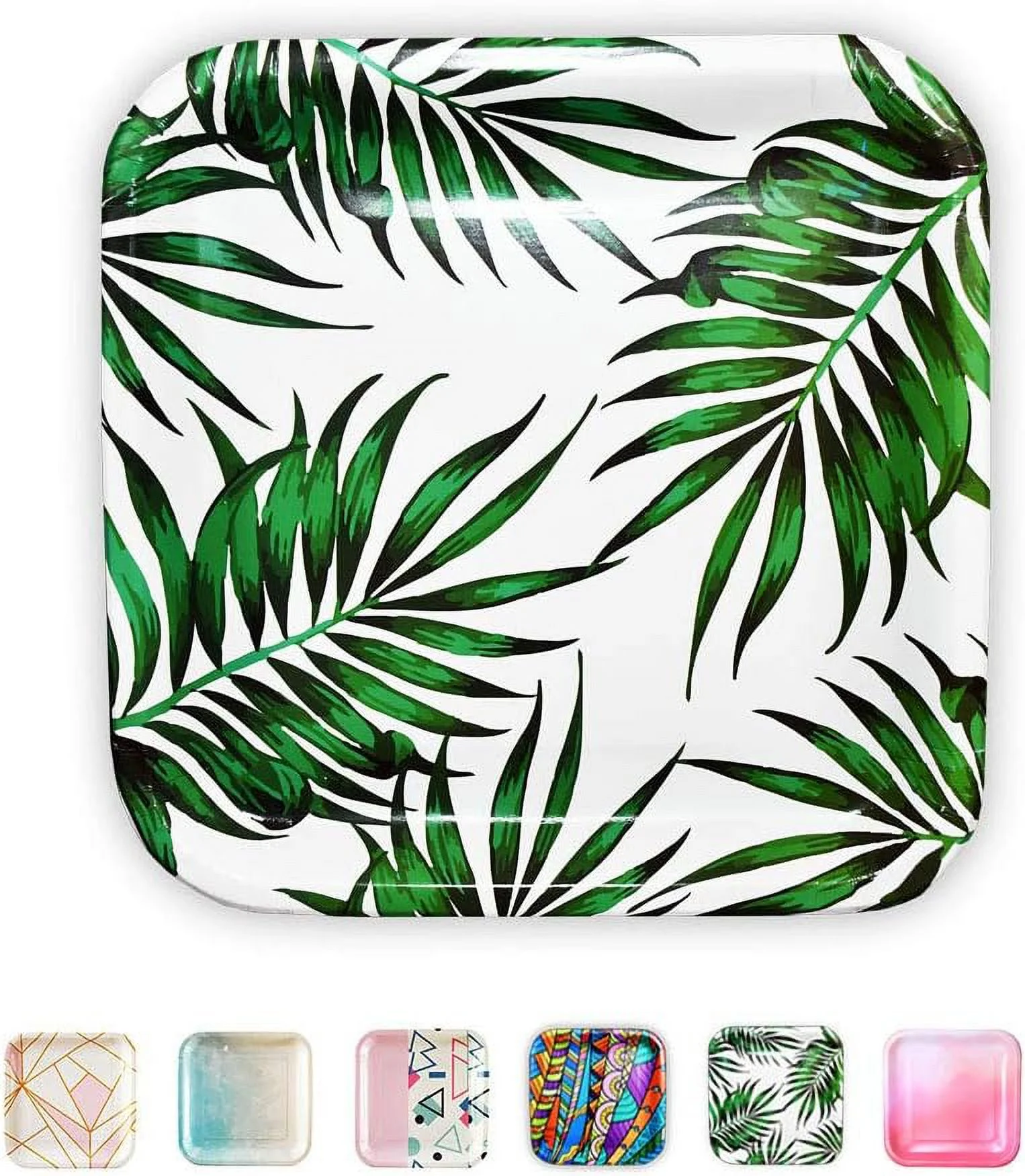 SOLAS Paper Palm Leaf Plates - Fully Compostable Jungle Party Plates | Beautiful Eco Friendly Paper Plates | Square Plates Disposable Green Paper Plates | Pack of 20 | 9 Inch Luau Party Plates