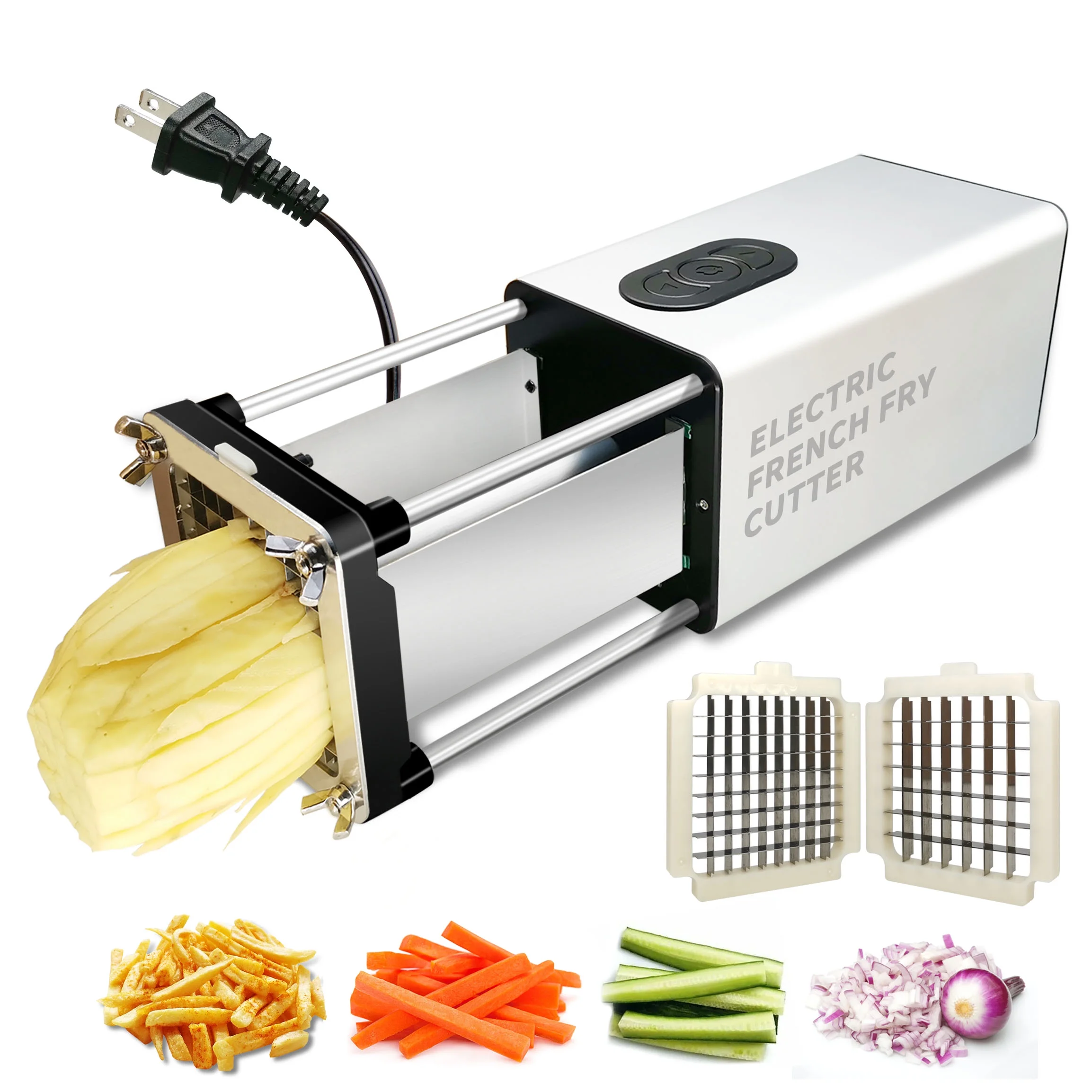 Fstcrt Electric French Fry Cutter, Professional potato slicer, French fry cutter stainless steel with 1/2-Inch & 3/8-Inch blade, Electric potato cutter, Suitable for potatoes, carrots, apples, etc