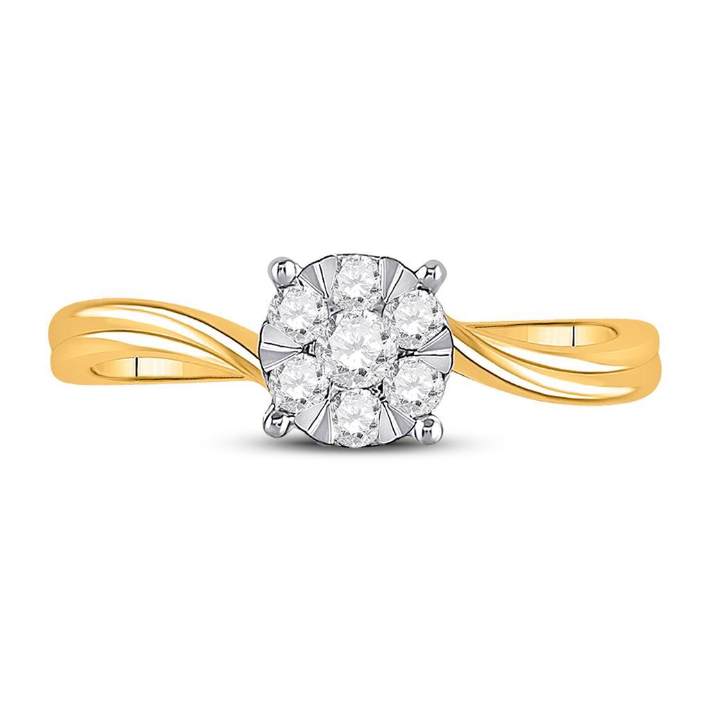 10k Yellow Gold Round Diamond Flower Cluster Ring 1/3 Cttw
