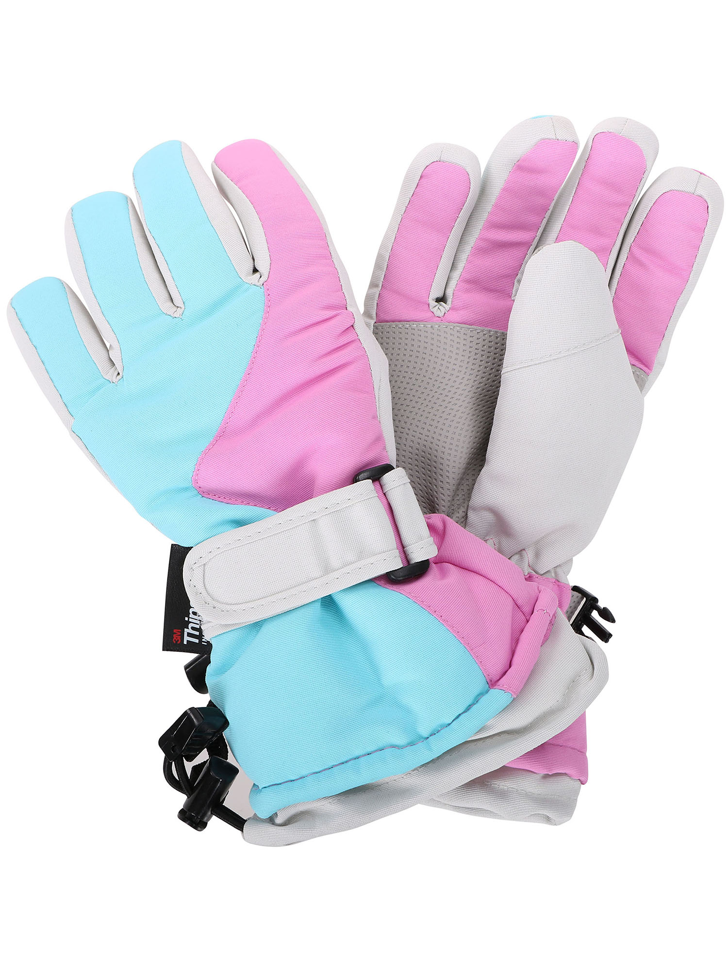Simplicity Girls Winter Waterproof Snow Skiing Hiking Ski Glove, Pink+Grey+Blue