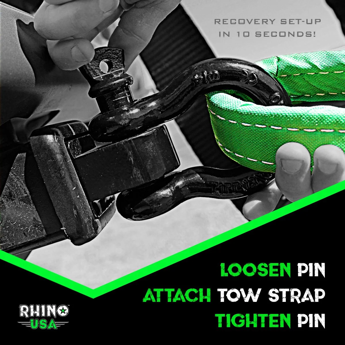 Rhino USA 20' Tow Strap & Shackle Hitch Receiver Combo