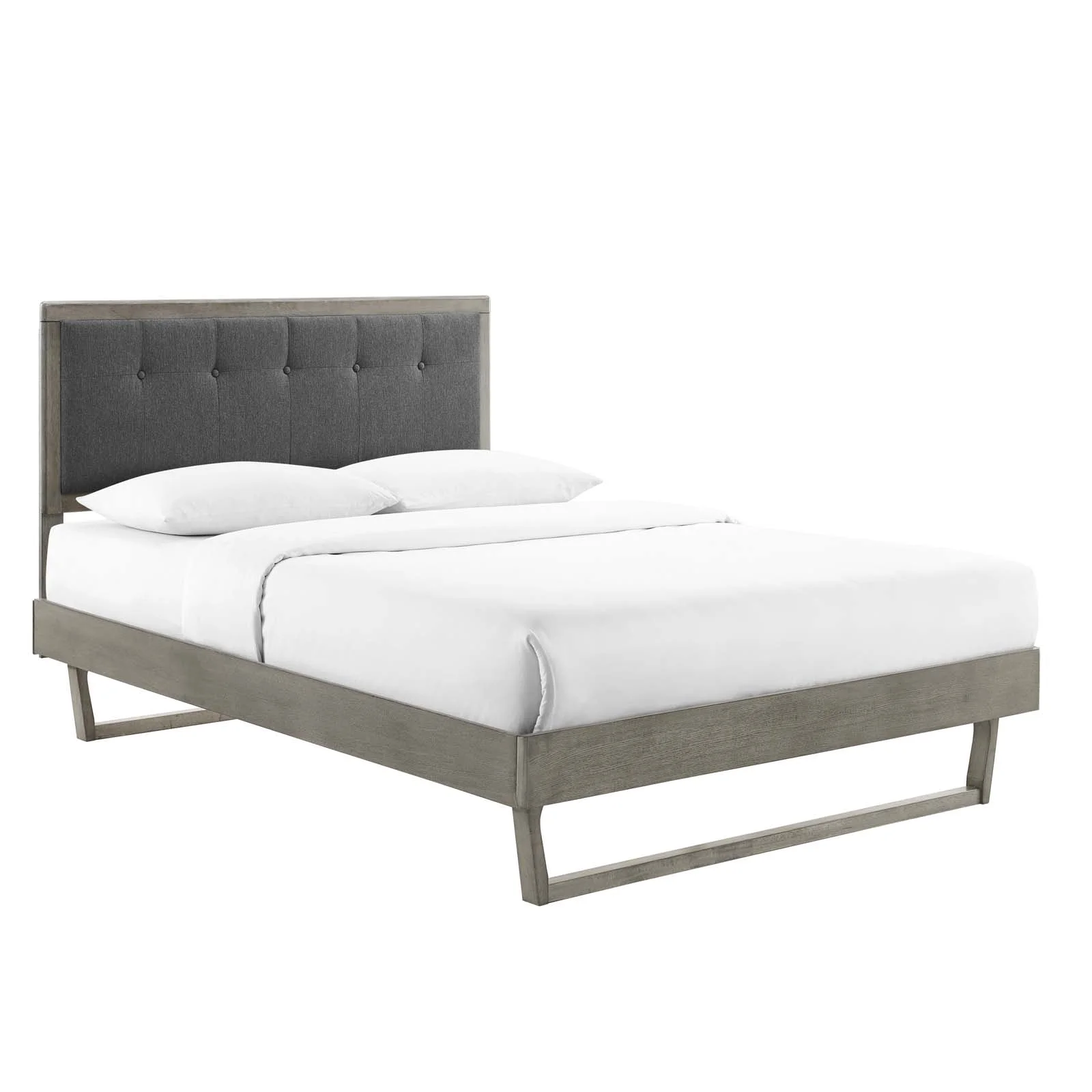 Modway Willow Full Wood Platform Bed With Angular Frame in Gray Charcoal