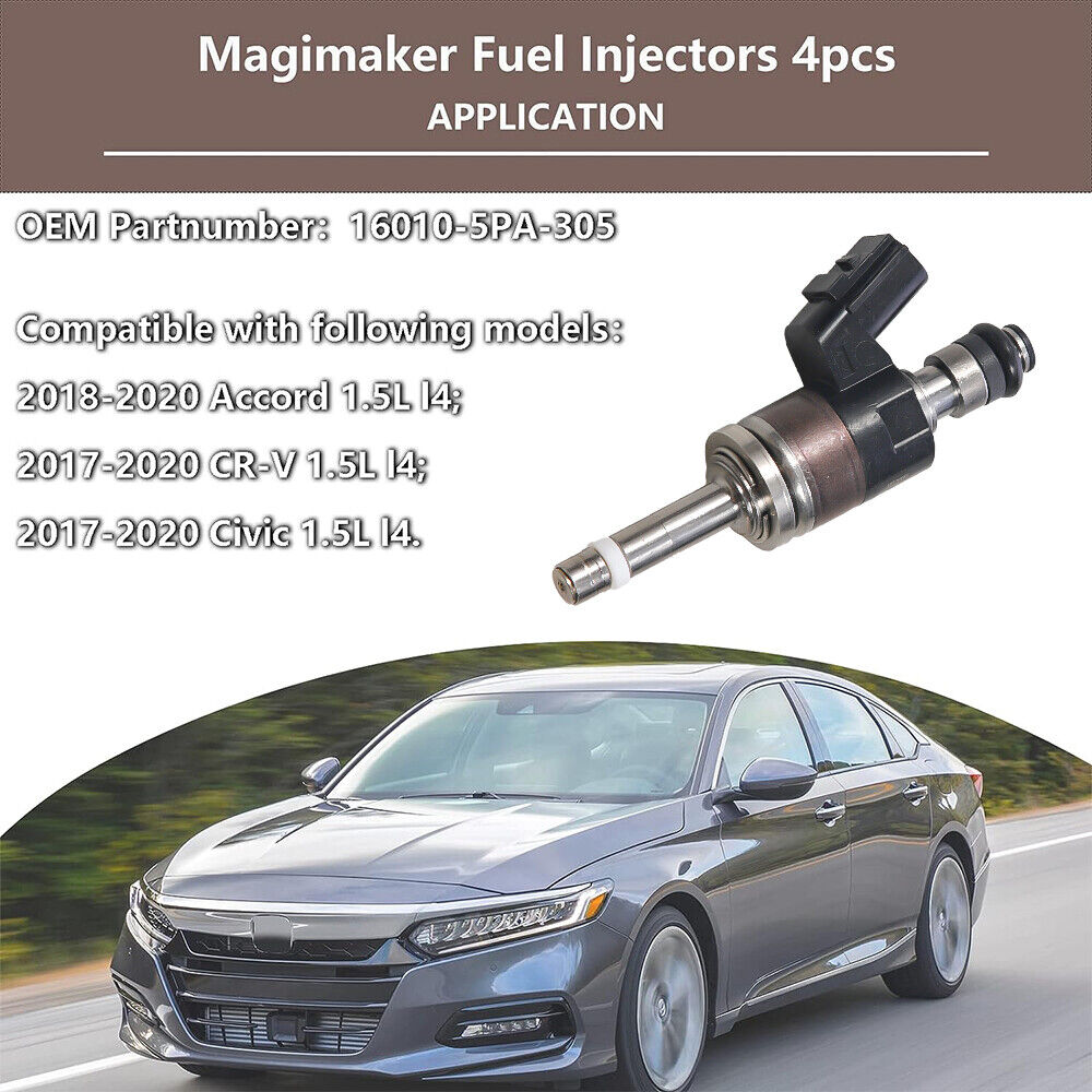 Jahy2Tech  4PCS Fuel Injectors 16010-5PA-305 For Honda Accord 2018-2021 CR-V 2017-2021 1.5L
