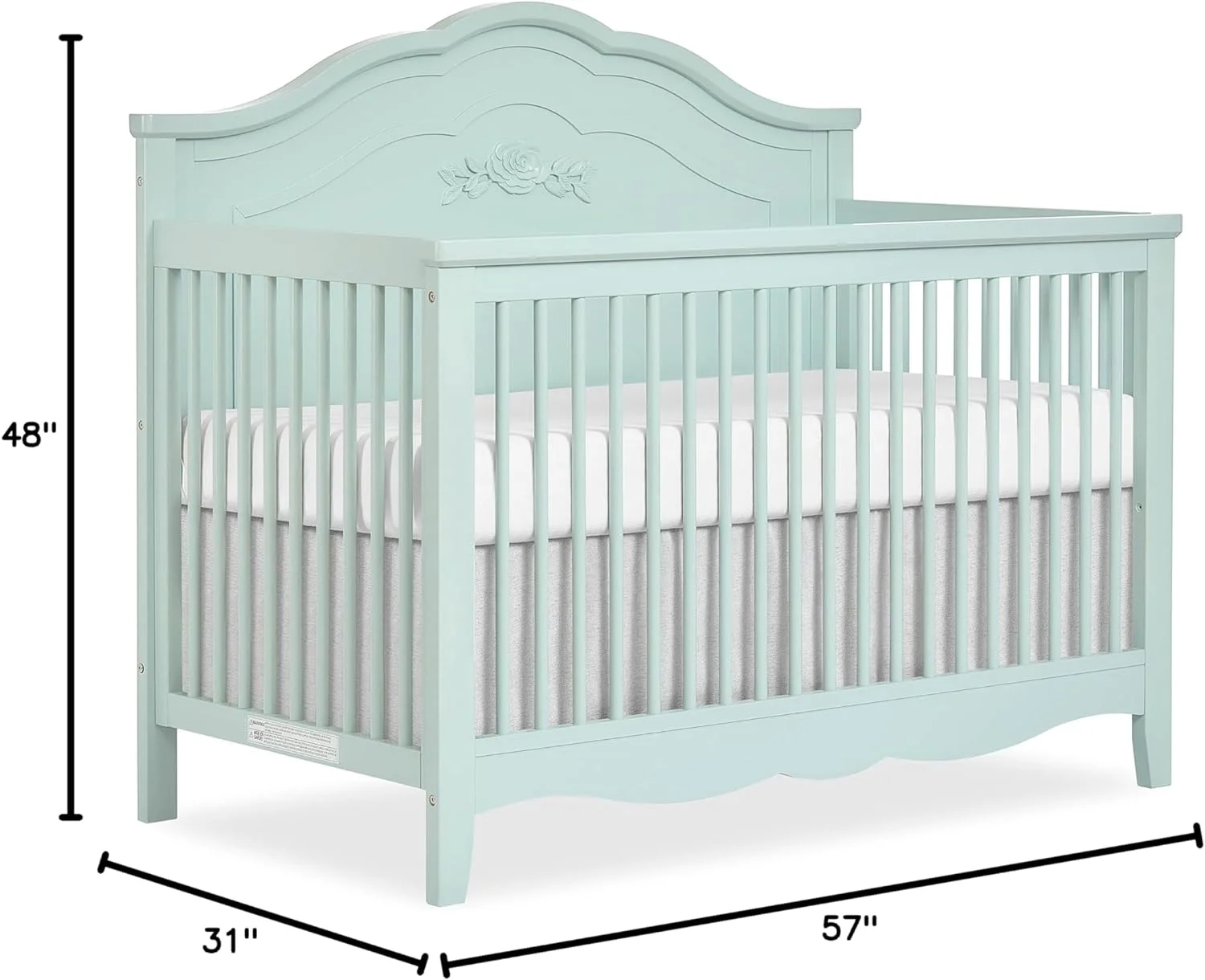 SweetPea Baby Rose 4-in-1 Convertible Crib in Seafoam Green, Baby Crib with Spindles, Greenguard Gold Certified, Easy Assembly, Sustainable New Zealand Pinewood Sea Foam Green
