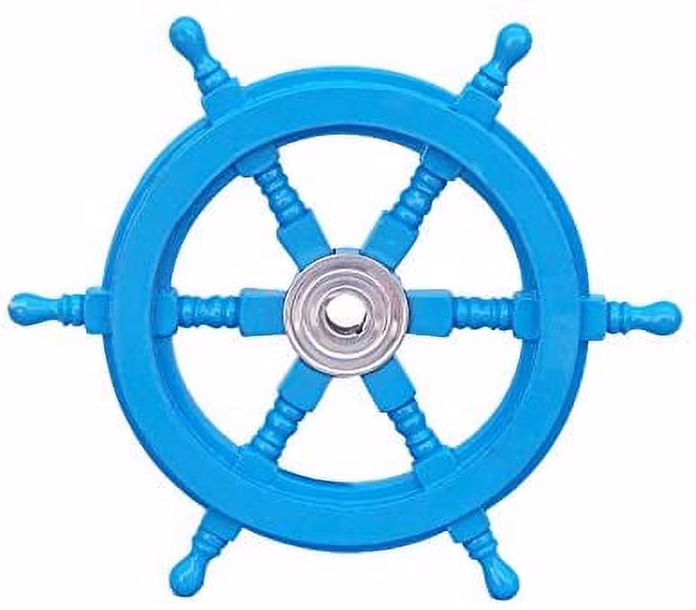 Deluxe Class Light Blue Wood and Chrome Ship Steering Wheel 12