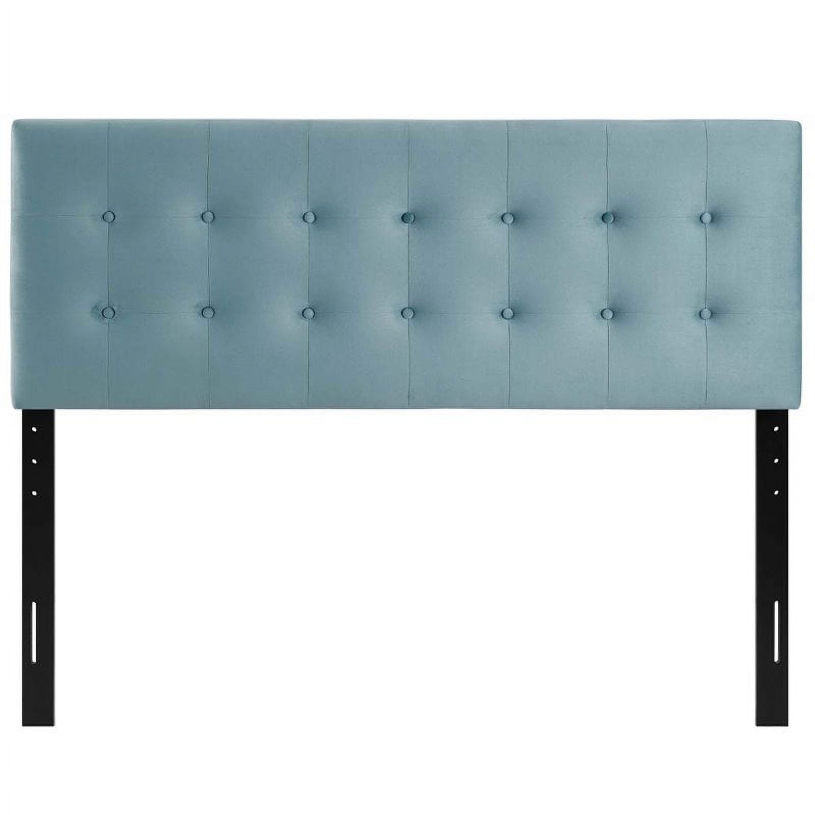 Pemberly Row Modern Fabric Biscuit Tufted Velvet Queen Headboard in Light Blue