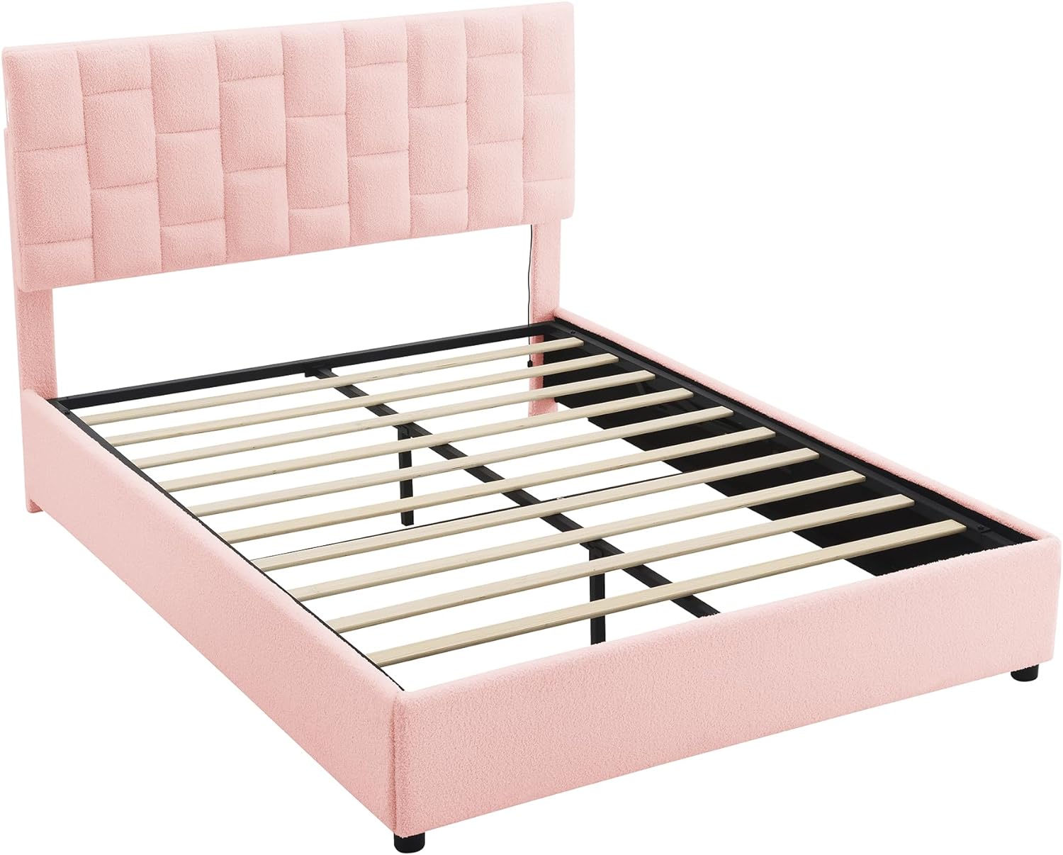 Queen Size Upholstered Platform Bed with Height-Adjustable Headboard and Under-Bed Storage Space, Modern Upholstered Bed Frame No Box Spring Needed/Easy Assembly