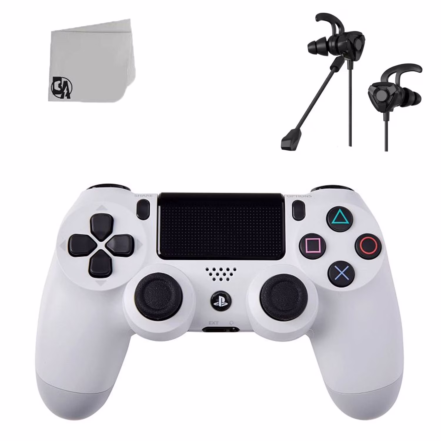 White DualShock PlayStation 4 Wireless Controller Bundle - With Earbuds Like New with BOLT AXTION