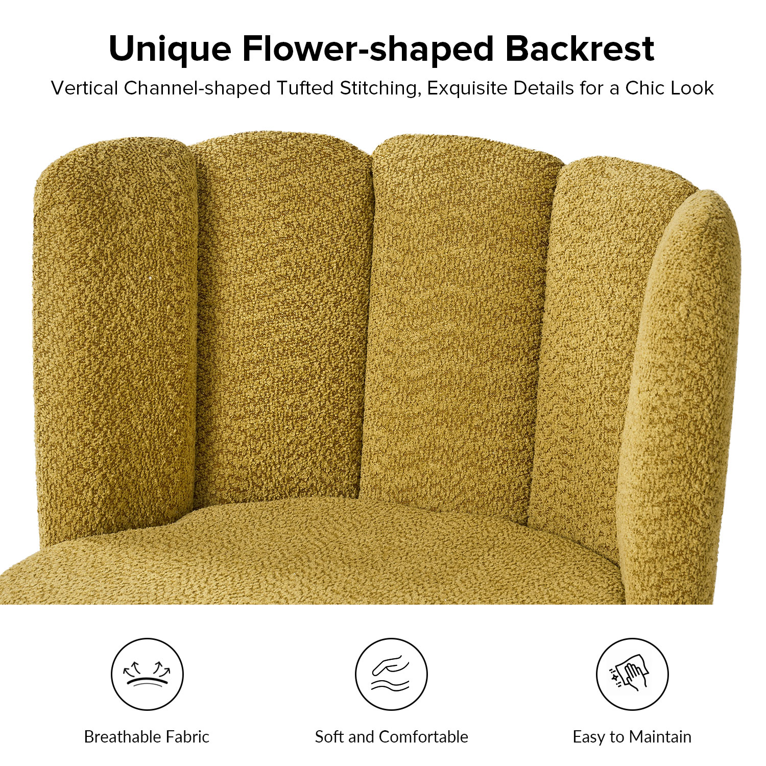 Sherpa Accent Side Chair Set of 2 Tufted Back Dining Chair Wood Legs Vanity Living Bedroom Home Kitchen Mustard