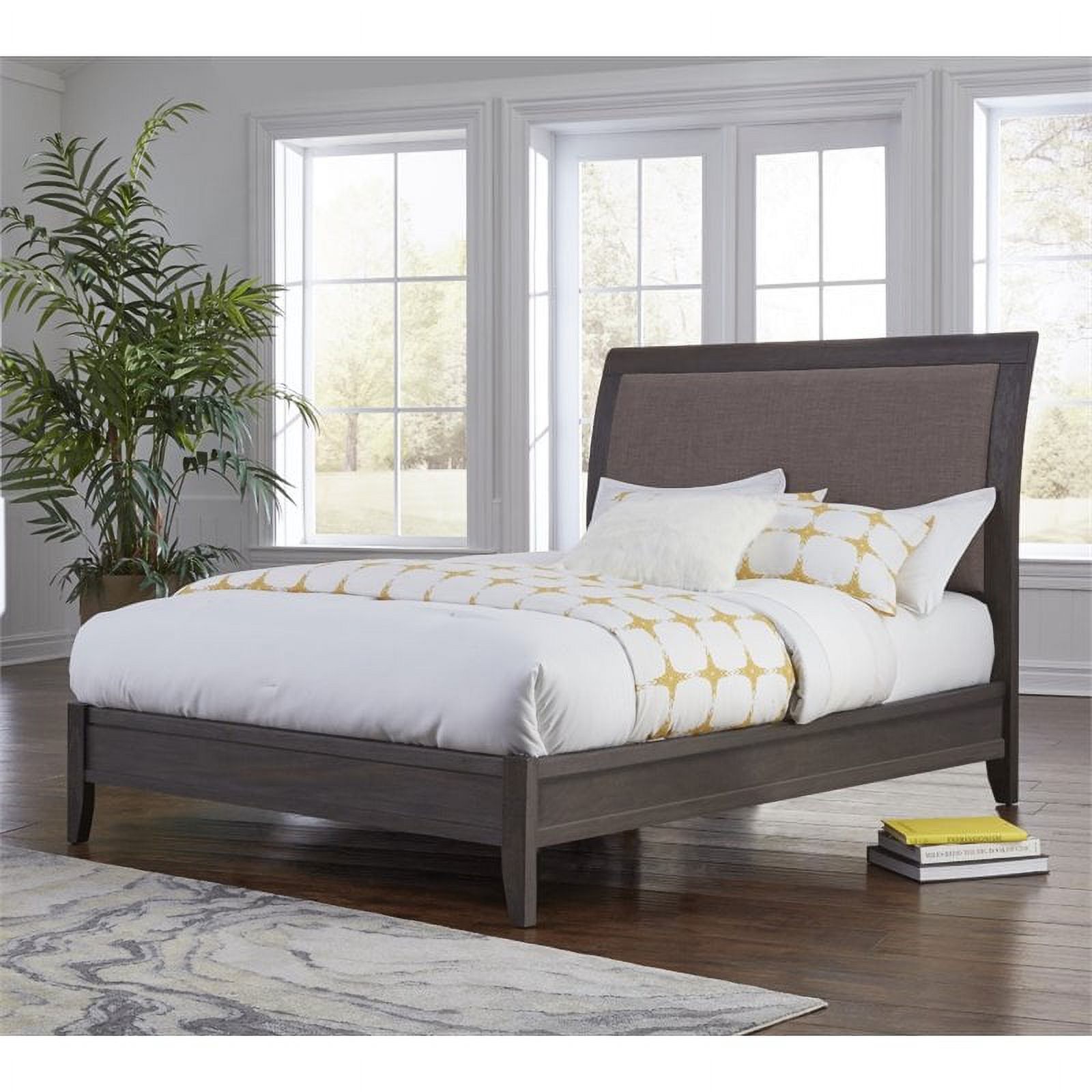 Bowery Hill Metal Upholstered California King Sleigh Bed in Basalt Gray
