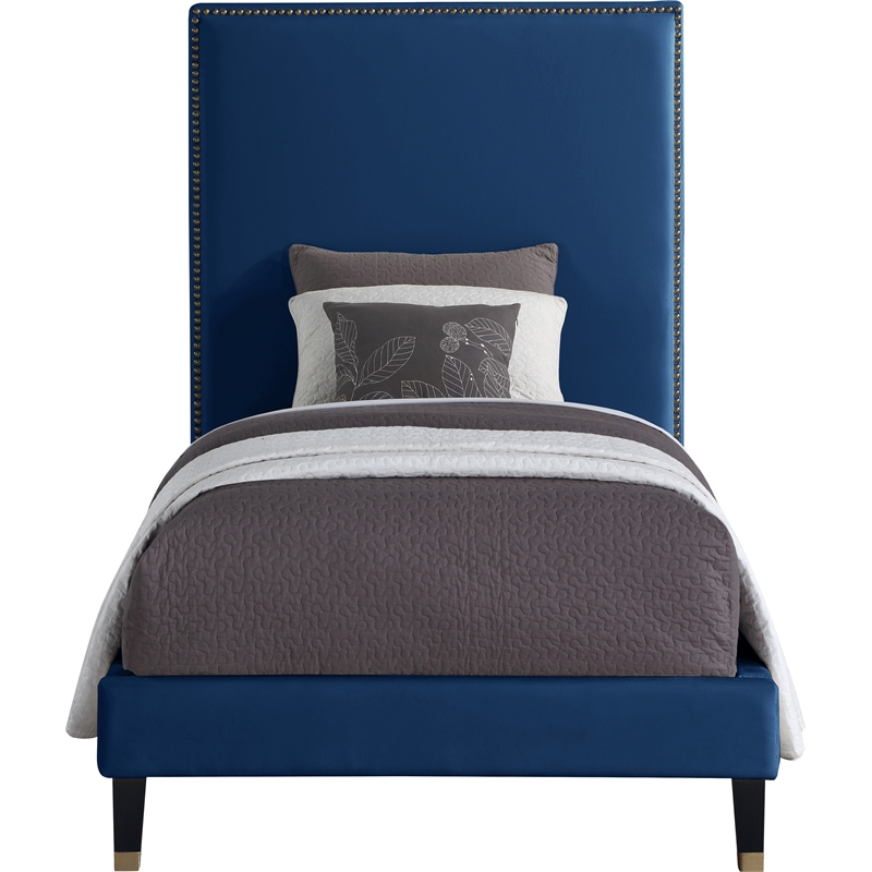 Meridian Furniture Harlie Navy Velvet Twin Bed