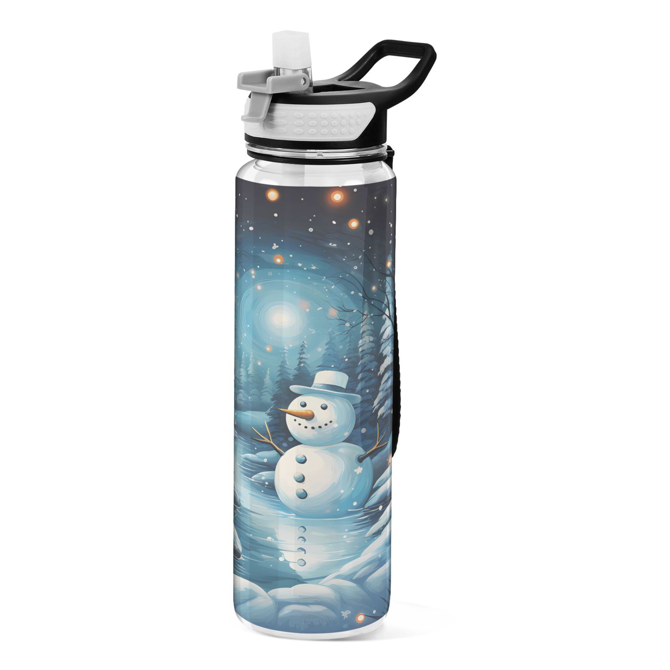 Christmas Snowman 32oz Water Bottles with Straw Tritan Leakproof Sports Bottle BPA Free Clear for Fitness Gym Swimming Cycling