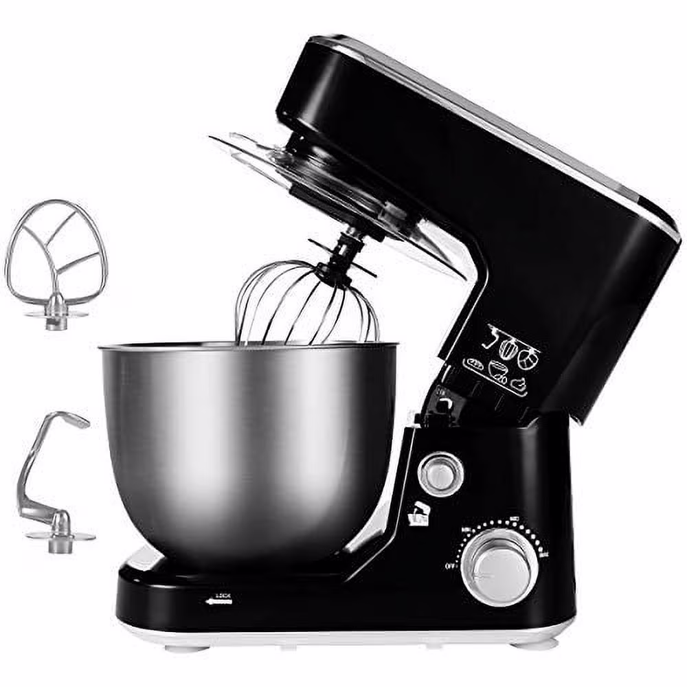CUSIMAX Dough Mixer Tilt-Head Electric Mixer with 5-Quart Stainless Steel Bowl, Dough Hook, Mixing Beater and Whisk, Black