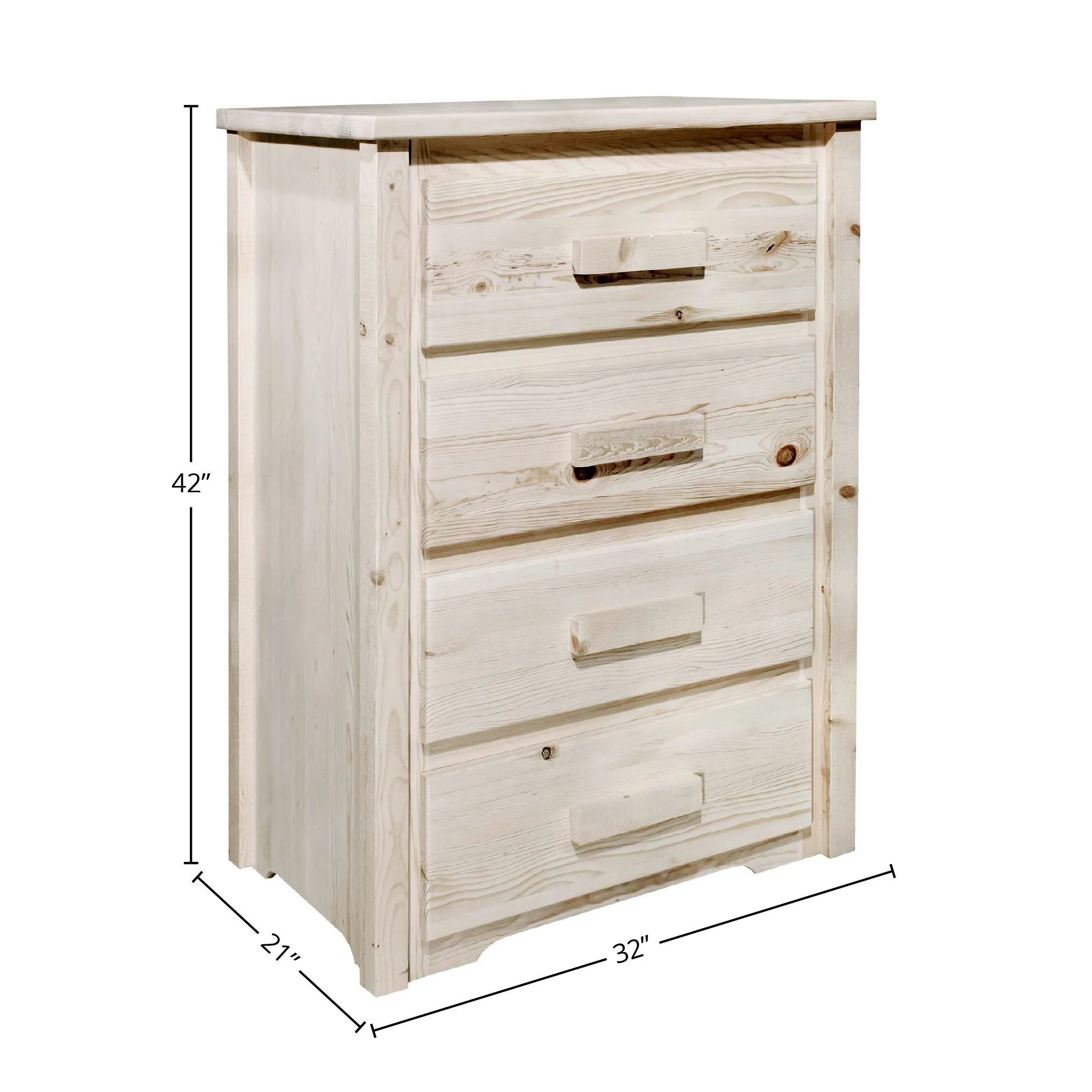 Homestead Collection 4 Drawer Chest of Drawers, Clear Lacquer Finish