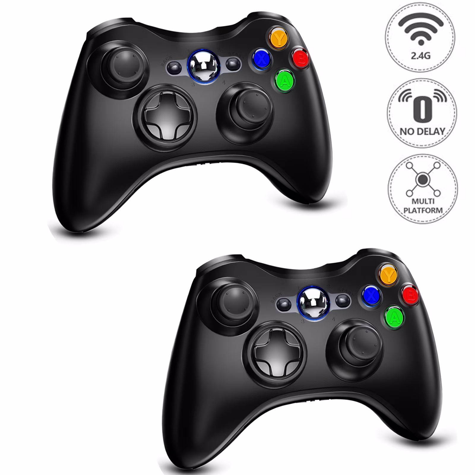 Bonadget Xbox 360 Controller, Wireless Controller for Xbox 360, 2.4GHZ Game Joystick Controller Gamepad Remote Compatible with Xbox 360/360 Slim, PC Windows 7,8,10( 2 Pack Black)