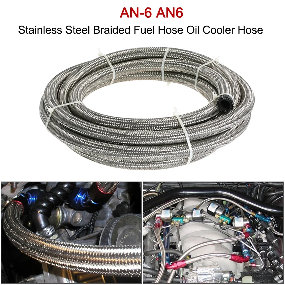 Carevas AN-6 AN6 Stainless Steel Braided Fuel Hose Oil Cooler Hose 2M