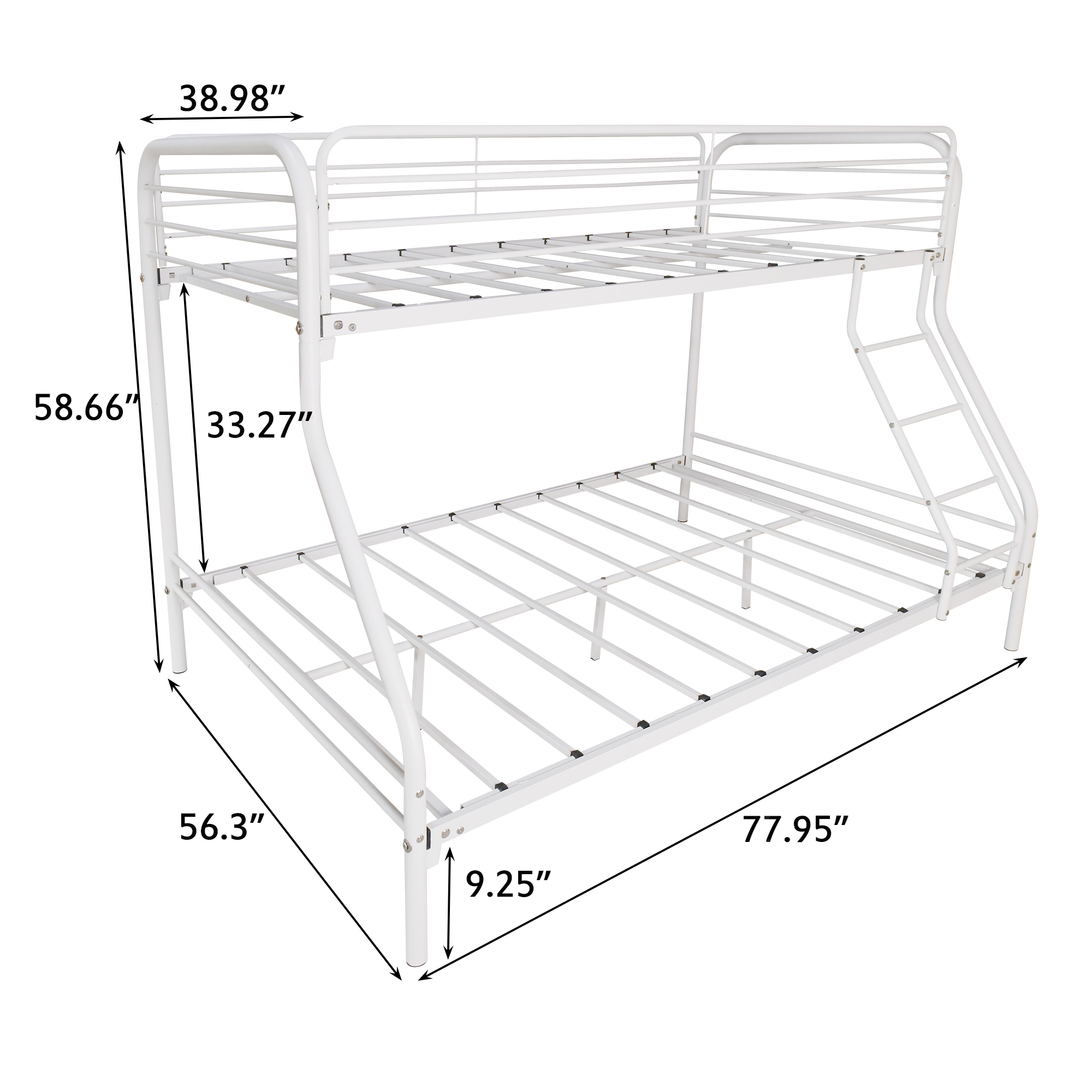 Twin-Over-Full Metal Bunk Bed, Easy Assembly, Enhanced Upper-Level Guardrail, White, Heavy Duty