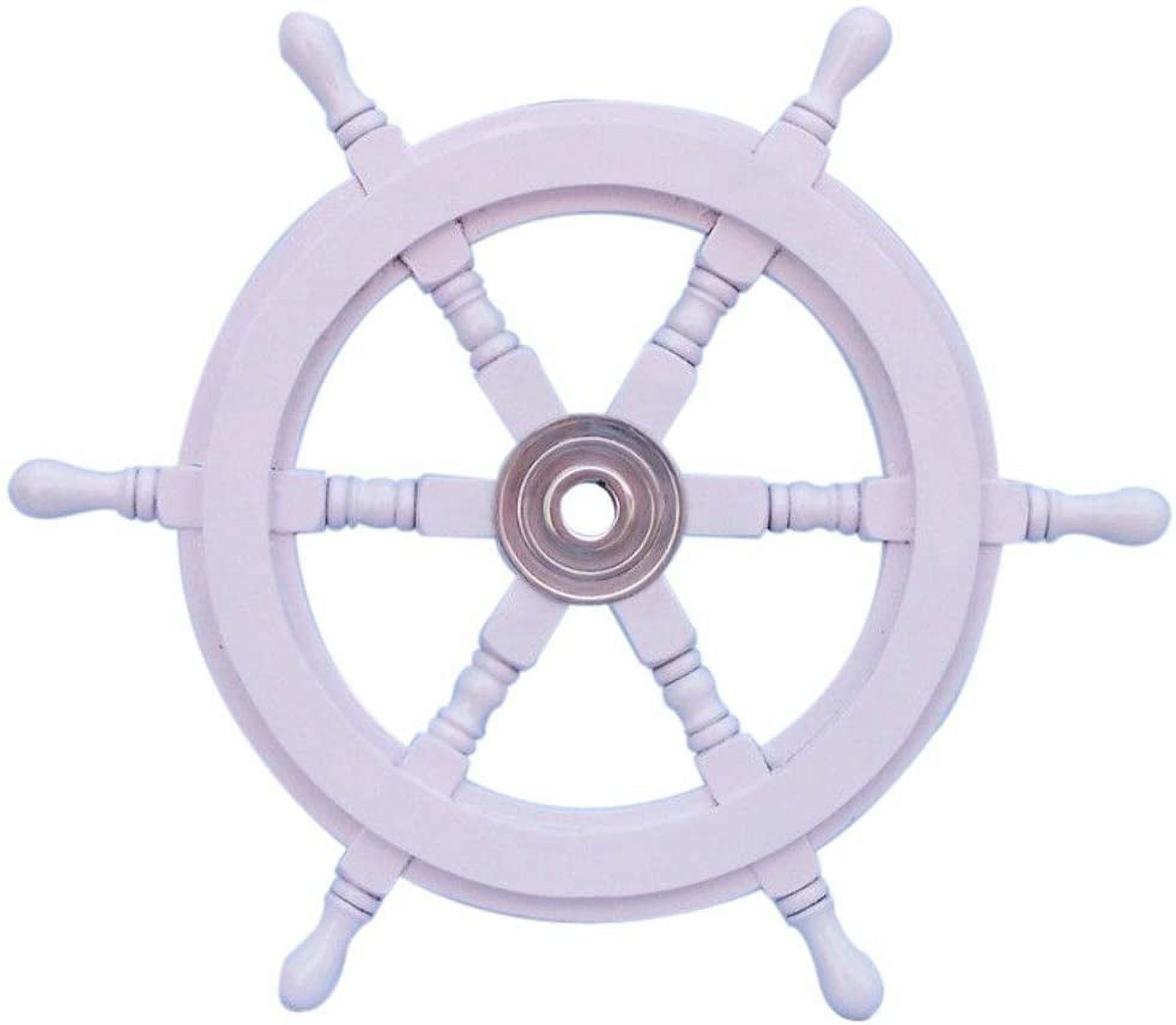 Hampton Nautical Deluxe Class White Wood and Chrome Decorative Ship Steering Wheel 18