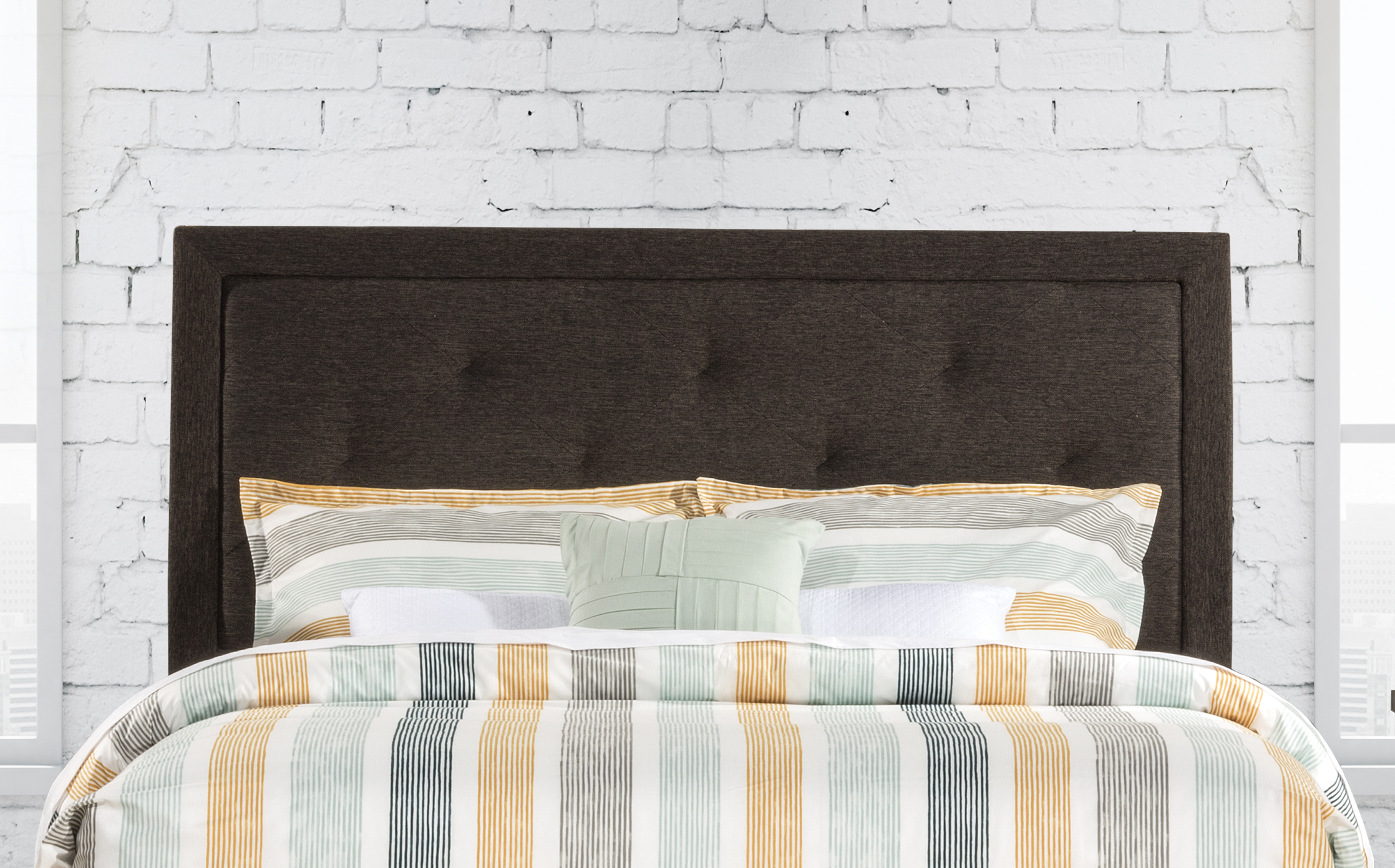 Hillsdale Furniture Becker King Upholstered Headboard with Frame, Black/ Brown