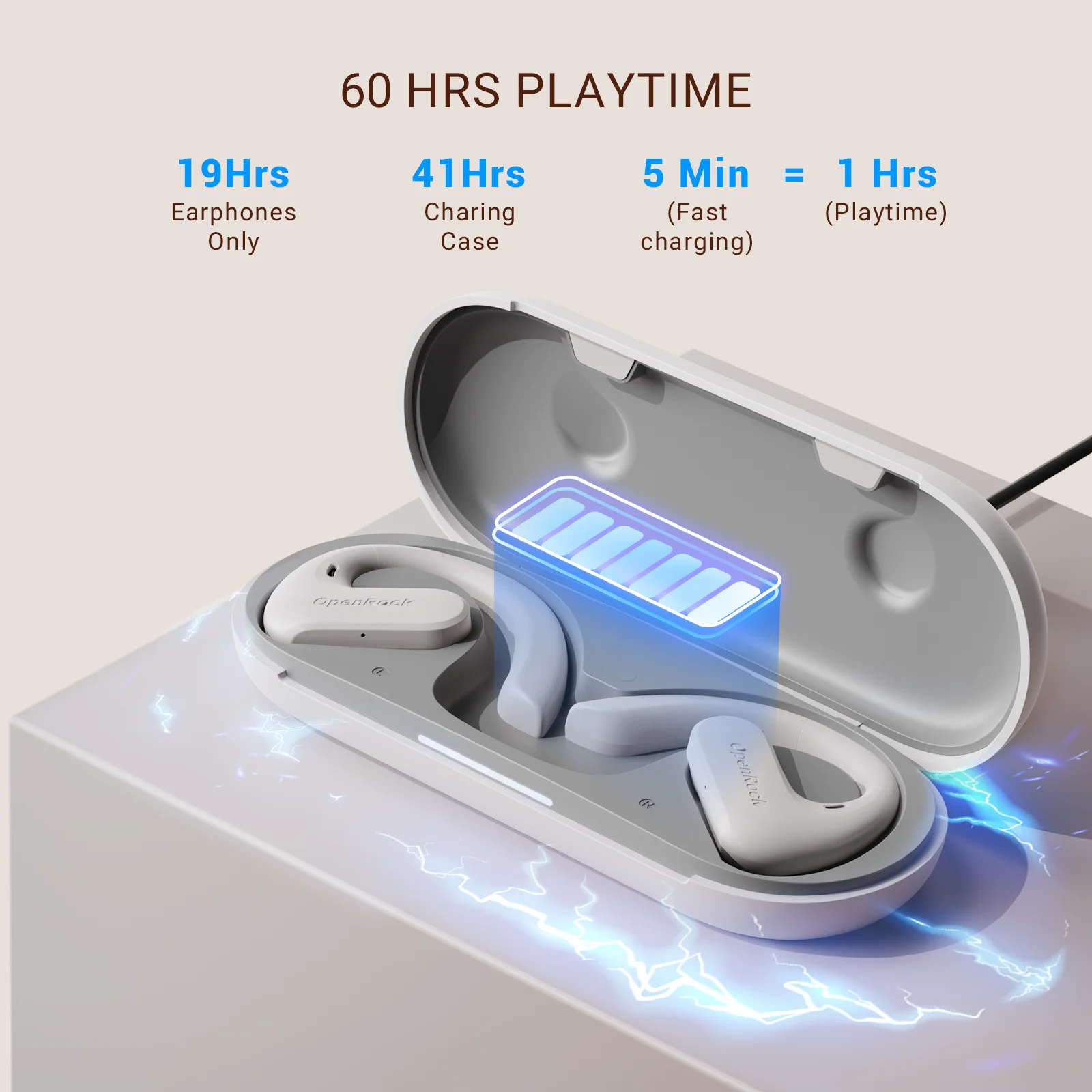 OpenRock S Open-Ear Conduction Noise Cancelling Headphones with Bluetooth 5.3 Wireless Over-Ear Earbuds Earphones 60H Playtime Deep Bass IPX5 Waterproof Built-in Call-Sliver