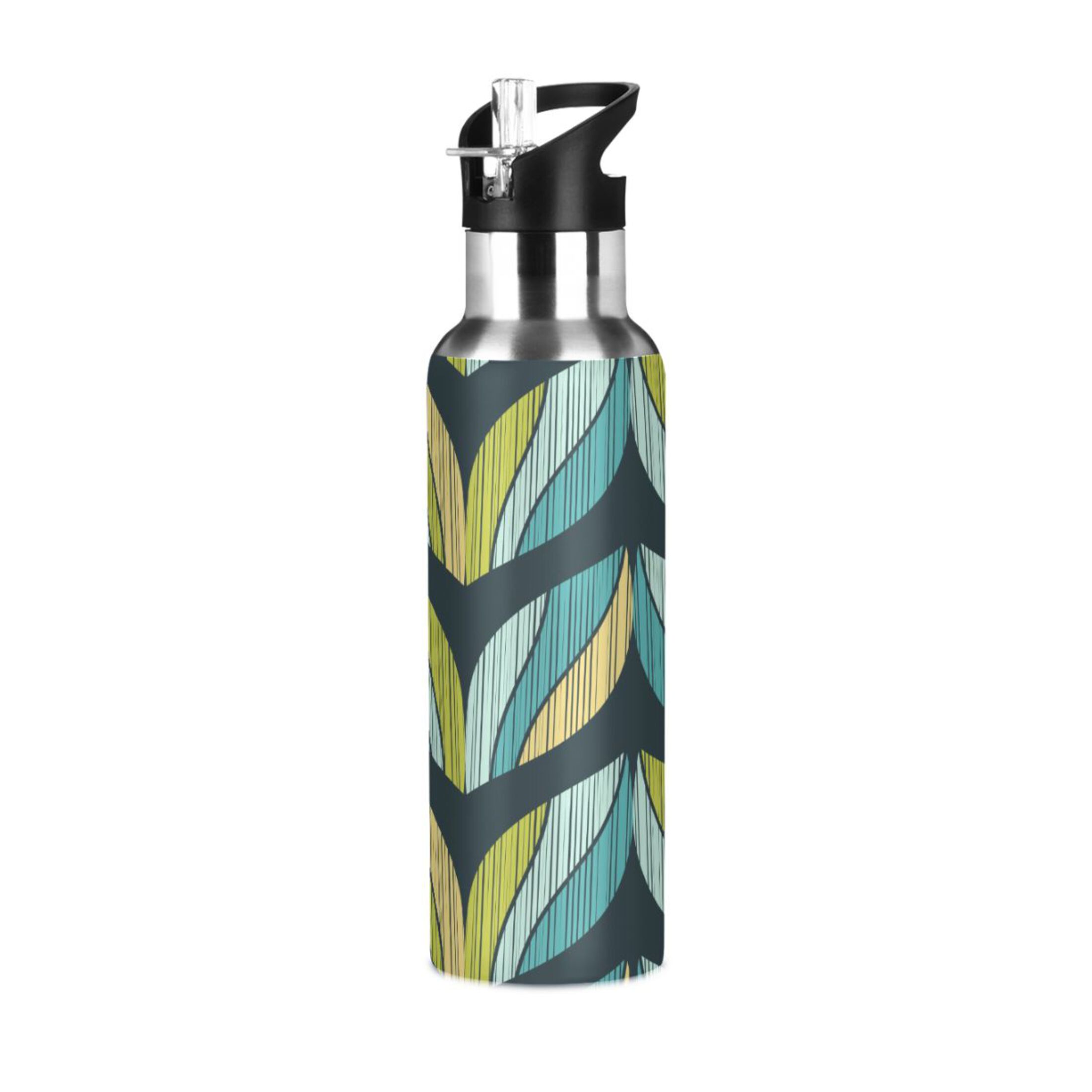 Abstract Leaves Water Bottles Insulated Thermos Kids Stainless Steel Bottle with Straw Lid Flask Leakproof for Sports Gym 20 oz