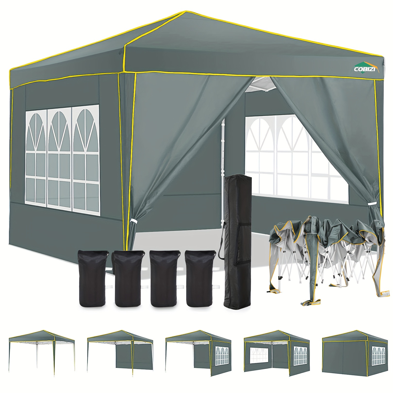 10x10 Pop up Canopy with 4 Sidewalls for Parties Camping, Sunshade Outdoor Canopy Tents with Carry Bag & 4 Stakes & Ropes & Sandbags