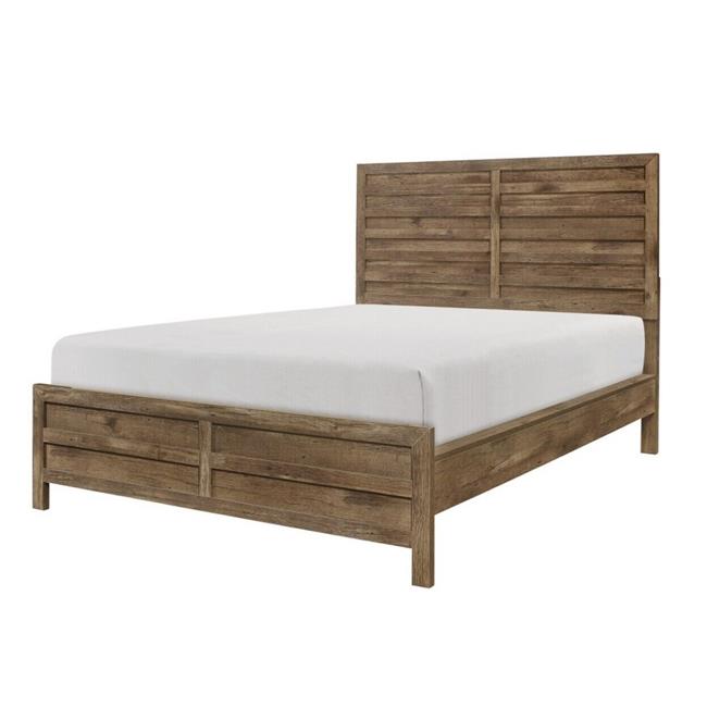 Zane Transitional Bed with Wood Plank Design, Weathered Pine Veneer - Queen Size