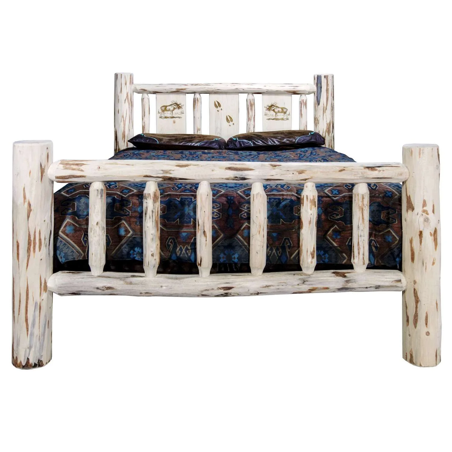 Moose Design Laser Engraved Log Bed in Natural (Twin: 87 in. L x 46 in. W x 47 in. H (184 lbs.))