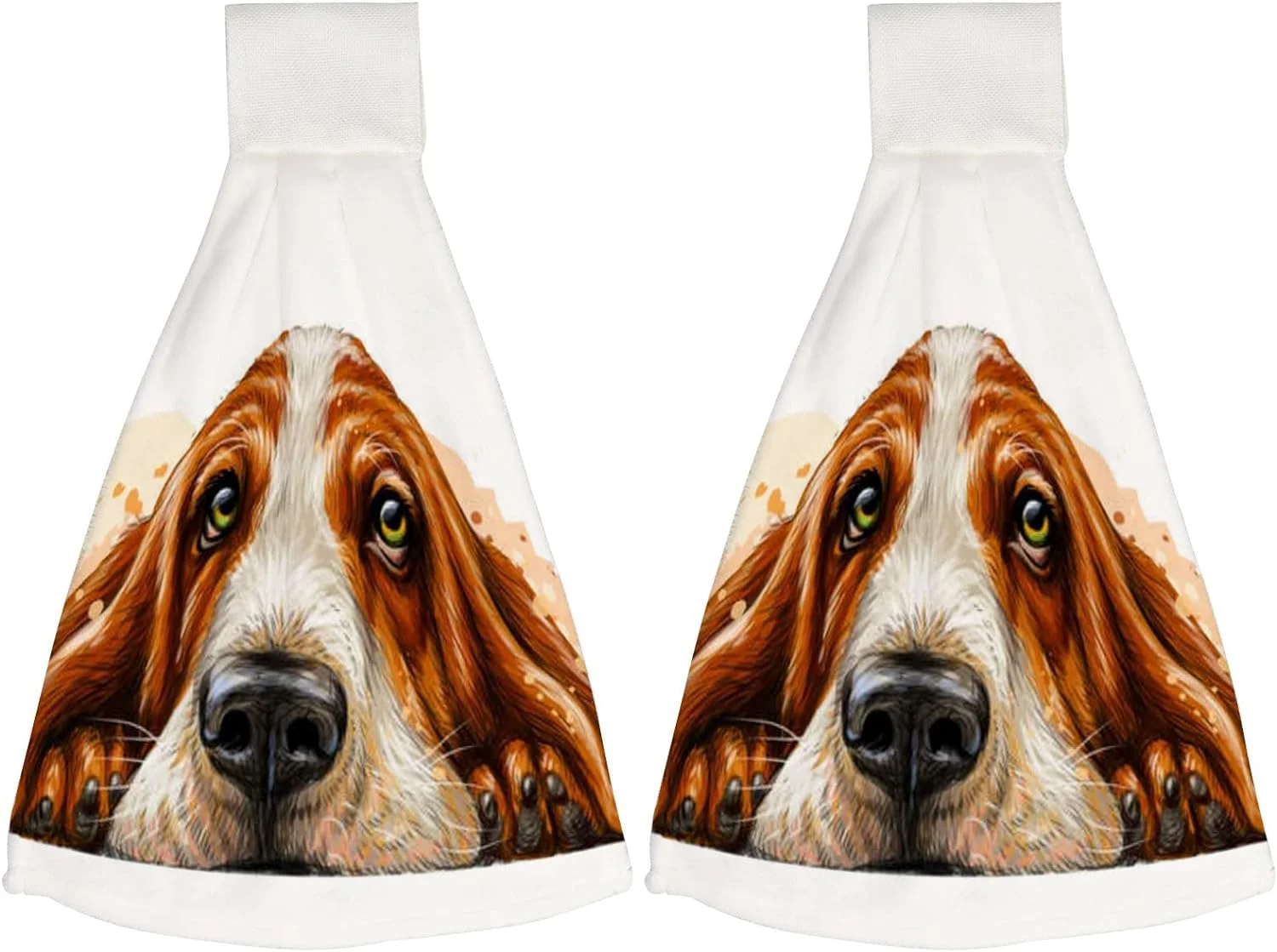Hanging Towels set of 2 Dish Towels Watercolor Dog Breed Basset Hound Absorbent Hand Towels with Hanging Loop Washcloth for Bathroom Kitchen