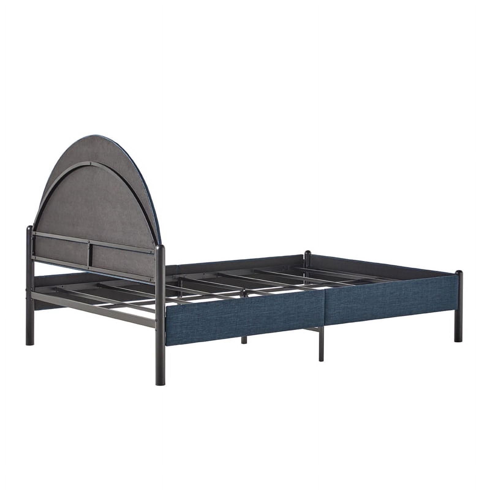 Pemberly Row Upholstered Metal Queen Bed with Arched Headboard in Blue