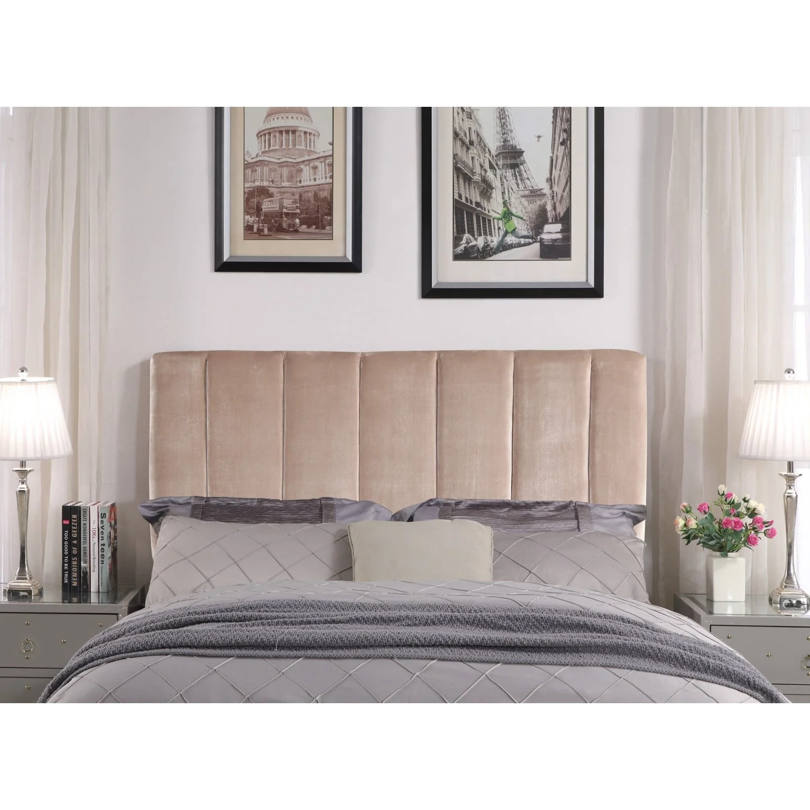 Siraj Headboard Velvet Upholstered Vertical Striped Modern Transitional