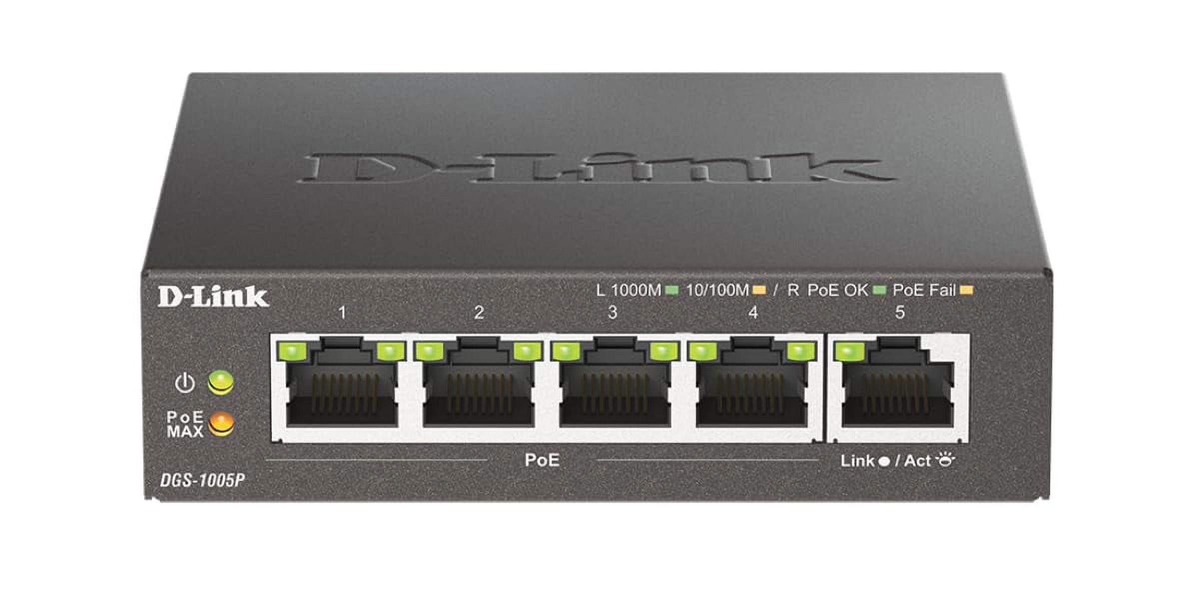 D-Link 5-Port Gigabit PoE+ Unmanaged/Plug and Play (60W Total PoE Budget 4xPort) Metal Compact Desktop Switch - (DGS-1005P)