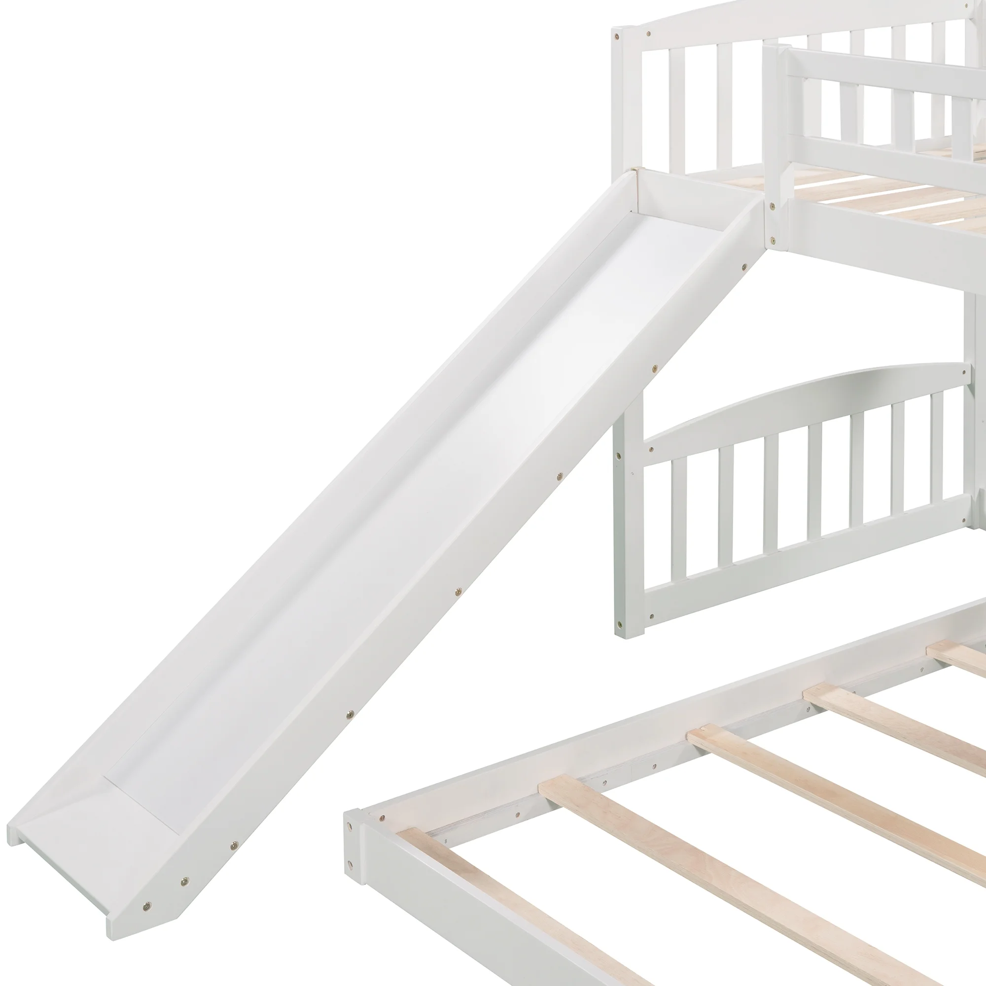White Twin Over Twin Bunk Bed with Slide and Ladder