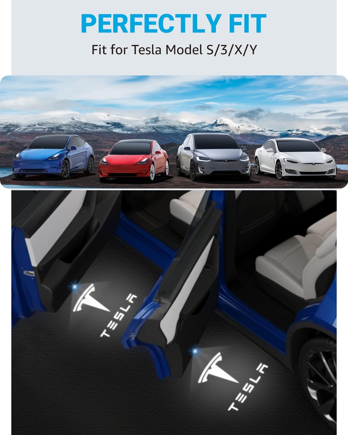 Motrobe for 2016-2023 Tesla Model Y Model 3 Model S, 2016-2021 Model X Integration Ultra-Brights Step Led Puddle Door Lights Never Fade with Extension Cord, Pack of 2 2023 Upgraded