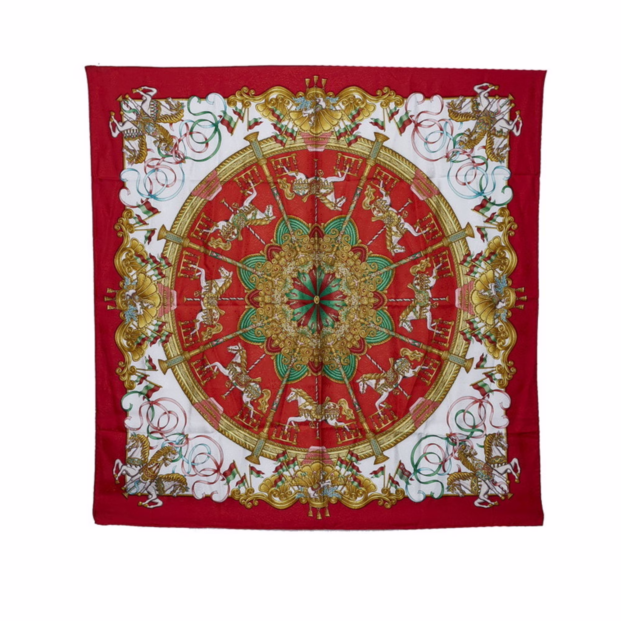 Pre-Owned Hermes Carre 90 LUNA PARK Amusement Park Scarf Muffler Red Multicolor Silk Ladies HERMES (Good)