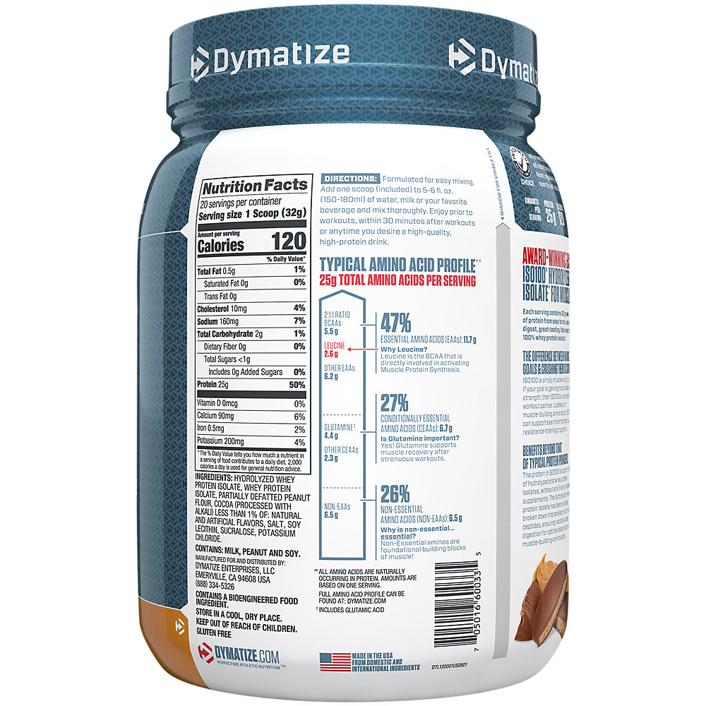 Dymatize ISO100 Hydrolyzed, 100% Whey Protein Isolate, Chocolate Peanut Butter, 1.43 lb (650 g)