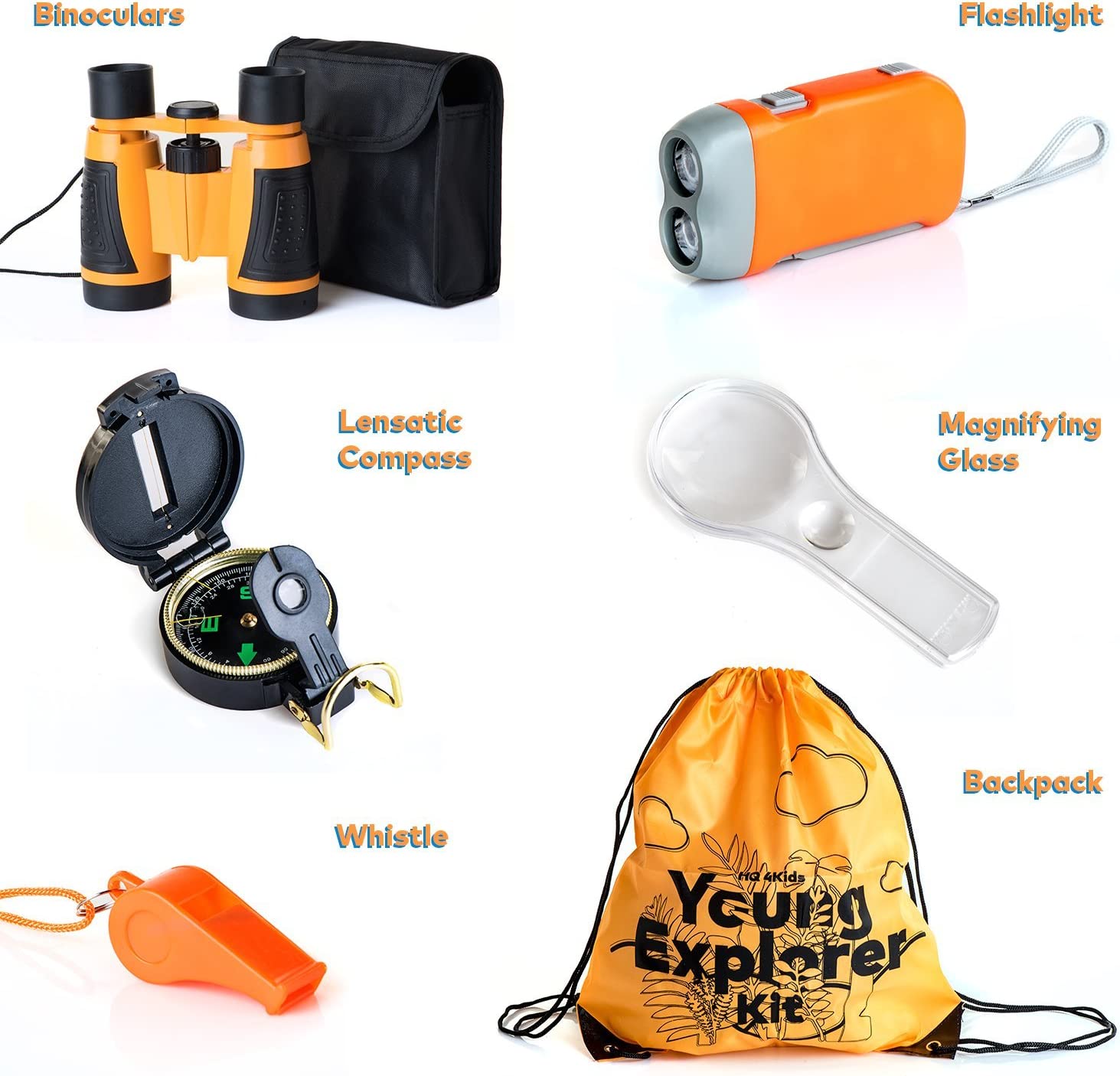 Hq 4Kids By We 4U Outdoor Adventure Kit For Kids Set Binoculars, Compass, Magnifying Glass & Flashlight Explorer Hiking & Camping Toy, Exploring Nature & Birthday Gift 312 Year Old Boys & Girls