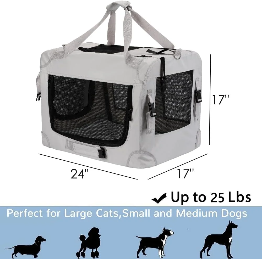 Portable Foldable Dog Crate, Collapsible Soft Dog Crate Carrier Kennel, Easy to Fold & Carry cat Crate, Lightweight Travel Pet Crate for Cats and Small Medium Dogs Indoor Outdoor Travel