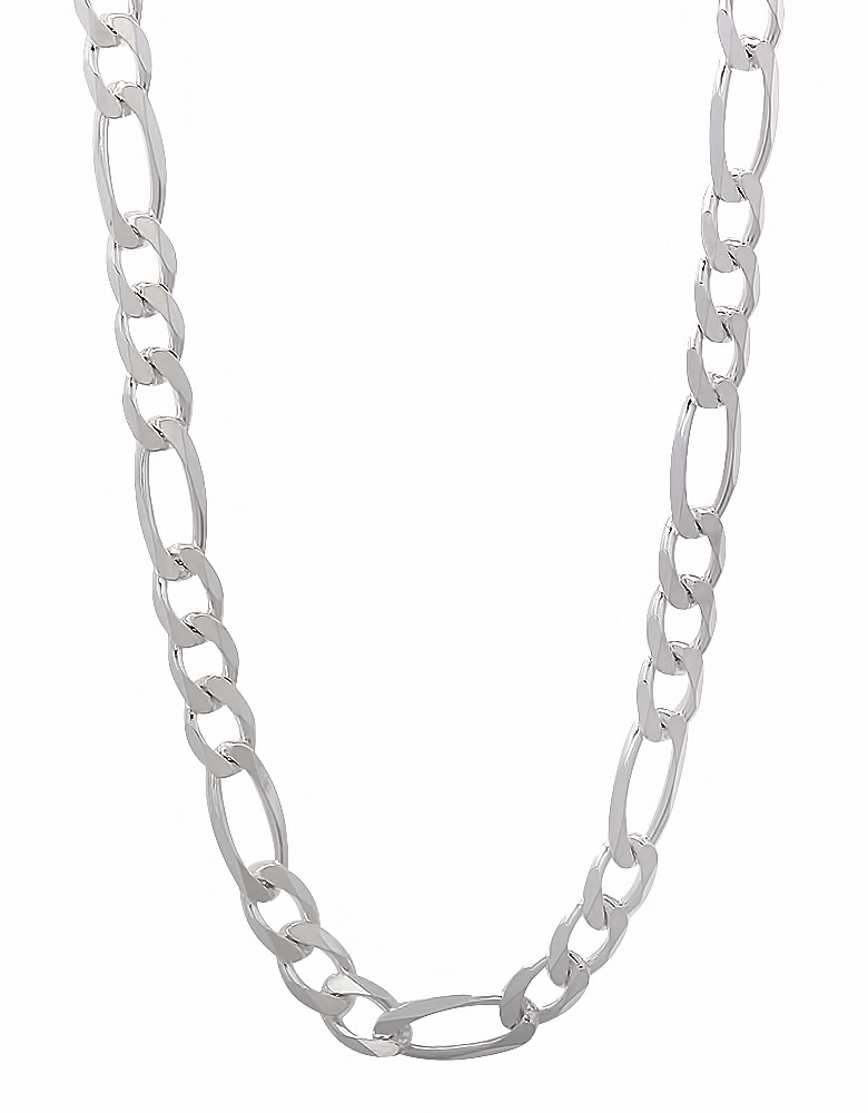 4.9mm Solid .925 Sterling Silver Flat Figaro Chain Necklace, 26 inches
