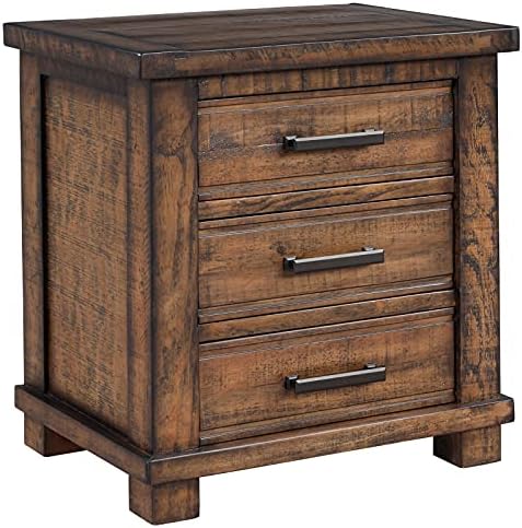 RUNFAYBIU 3-Drawer  Wood Cabinet  Solid Wood Farmhouse Nightstand  Fully Assembled Nightstand Drawer Chest  Solid Wood  for Bedroom Living Room  Rustic Brown