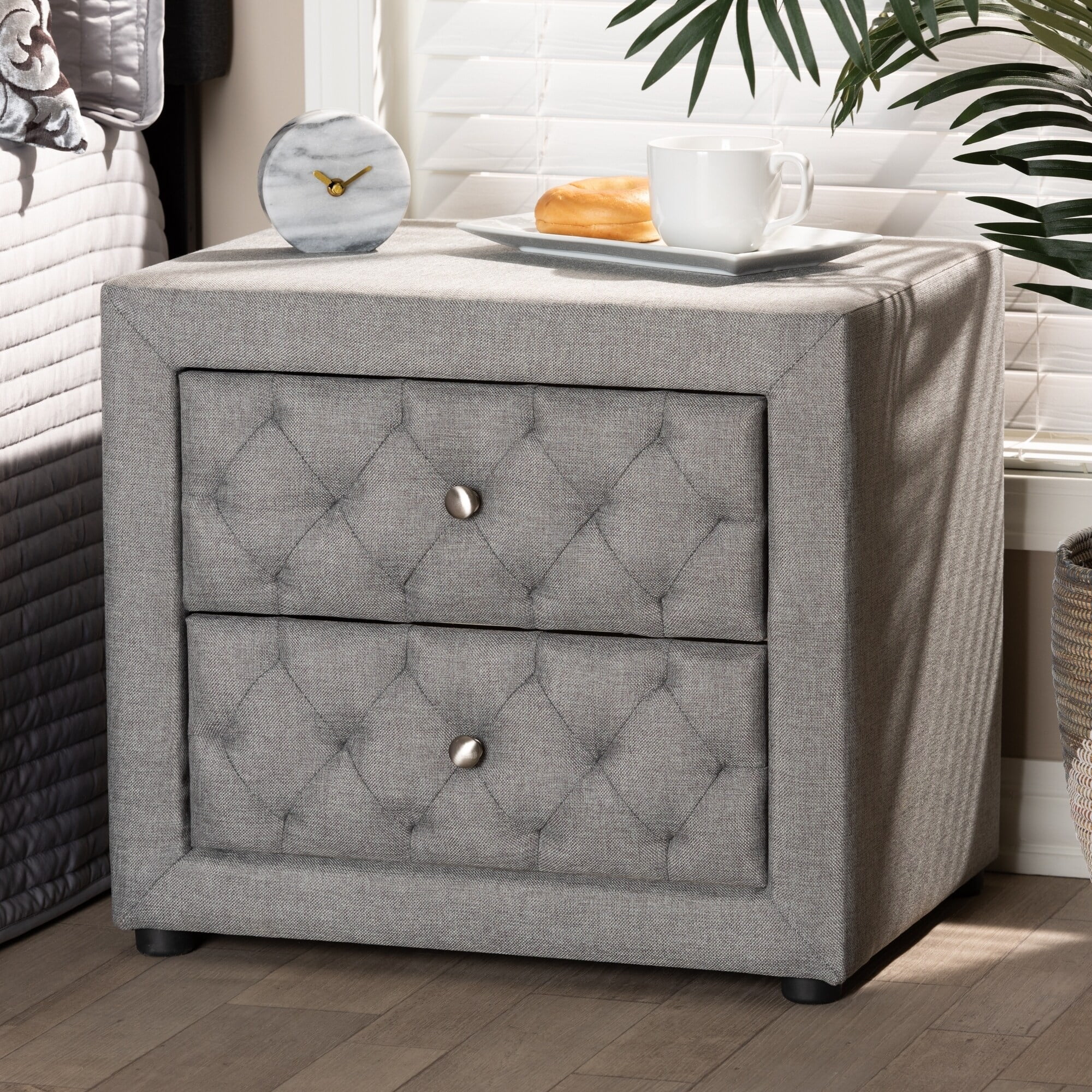 Baxton Studio Contemporary Fabric 2-Drawer Nightstand Light Beige