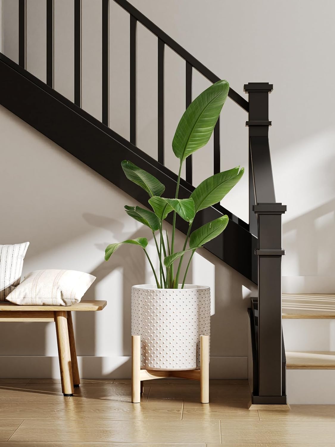 BEMAY 6/8/10 Inch Ceramic Plant Pots, Boho Ceramic Farmhouse Plant Pots with Drainage Hole and Saucer, Set of 3, Arctic White