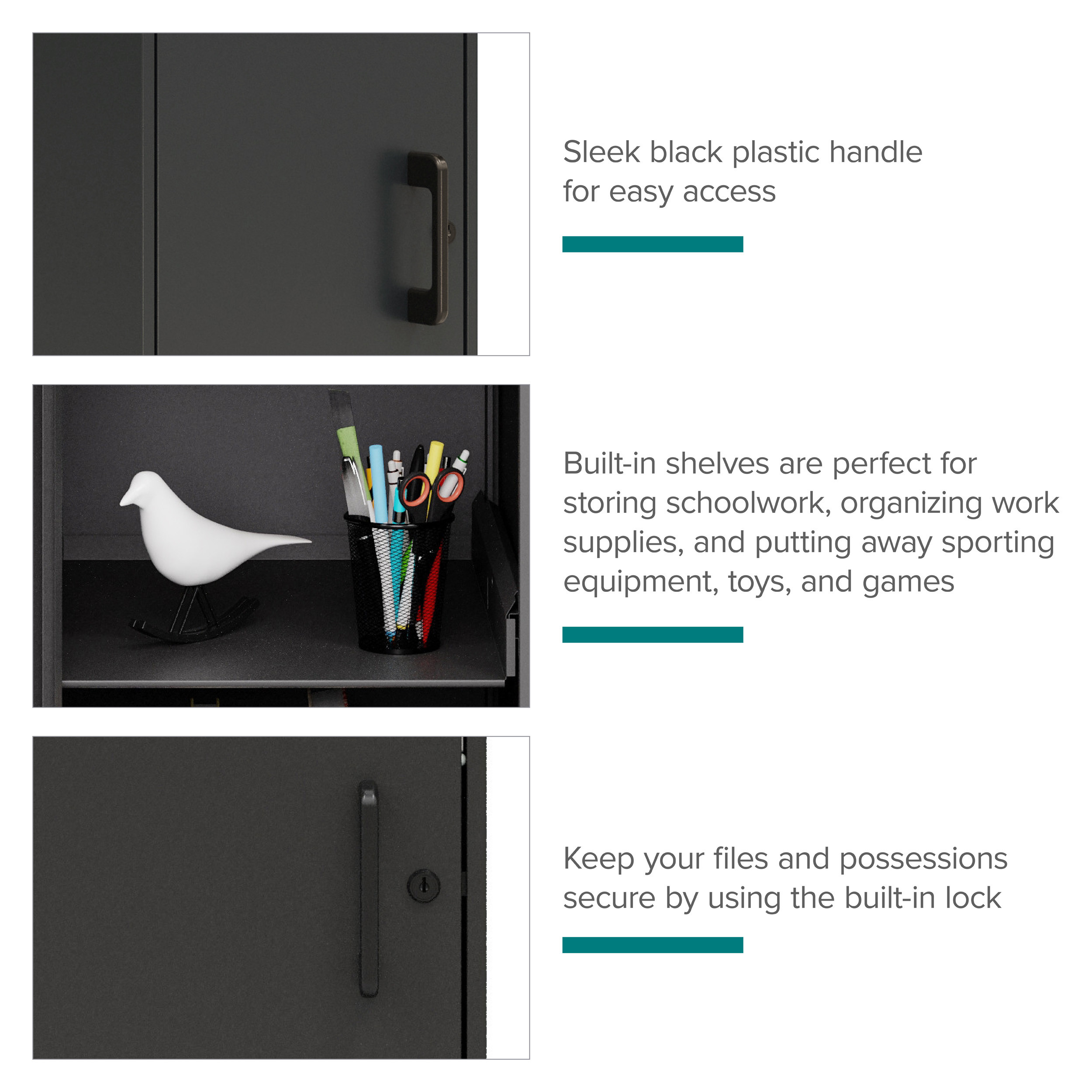 Space Solutions 42.5 inch High 3 Shelf Storage Locker Cabinet, Welded Metal, Fully Assembled, Vented Door, 3 inch Riser Legs, Black