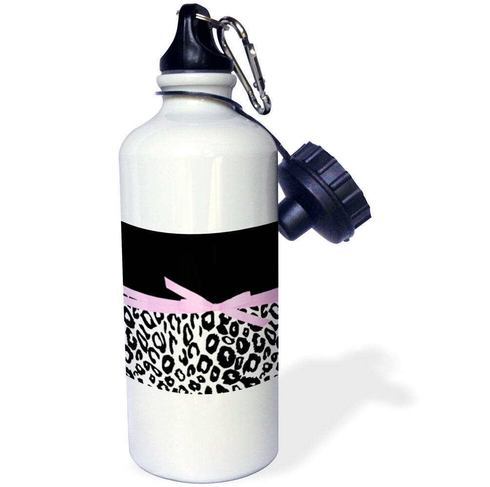 Black and White Leopard Print with Bow 21 oz Sports Water Bottle wb-179120-1