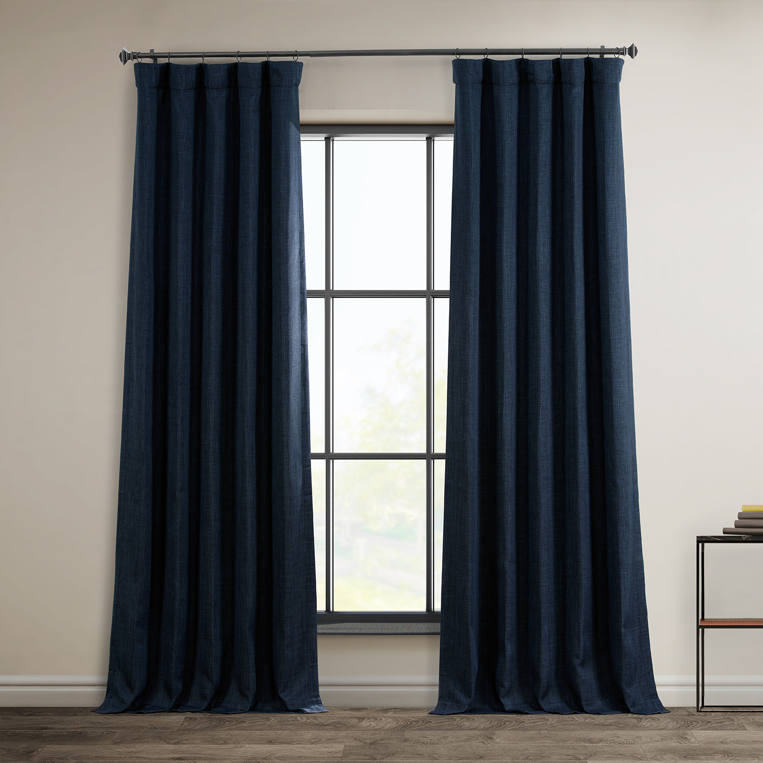 Nightfall Navy Faux Linen Room Darkening Curtain (1 Panel), Nightfall Navy, 50W X 96L