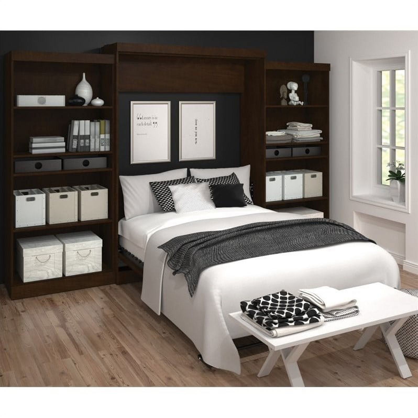 Atlin Designs Transitional Wood Queen Wall Bed with Storage in Chocolate