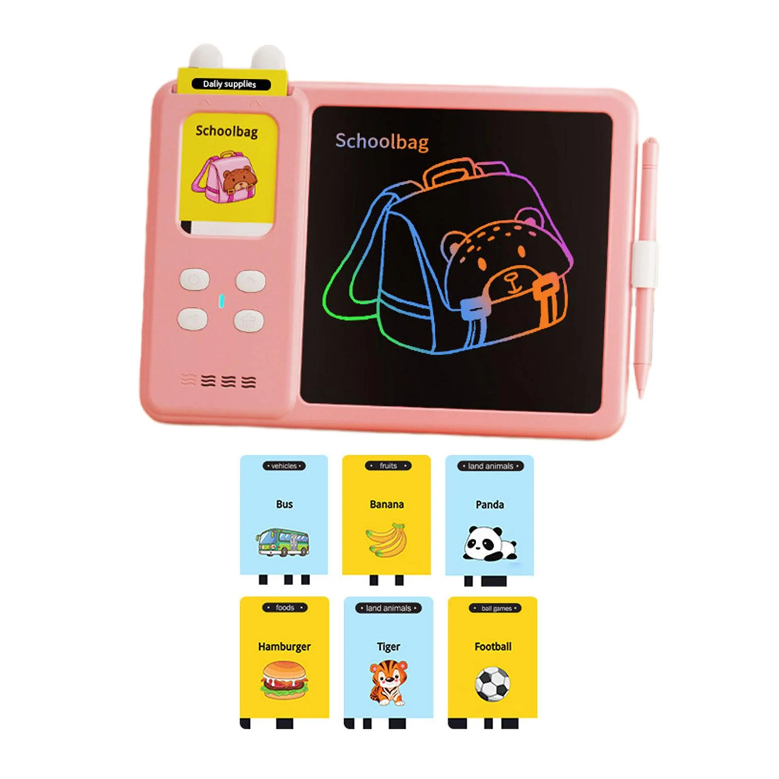 112 Sight Words Drawing Board Talking Flash Cards Writing Tablet Early Educational Device Learning Toys for Children Toddlers Girls Boys Pink