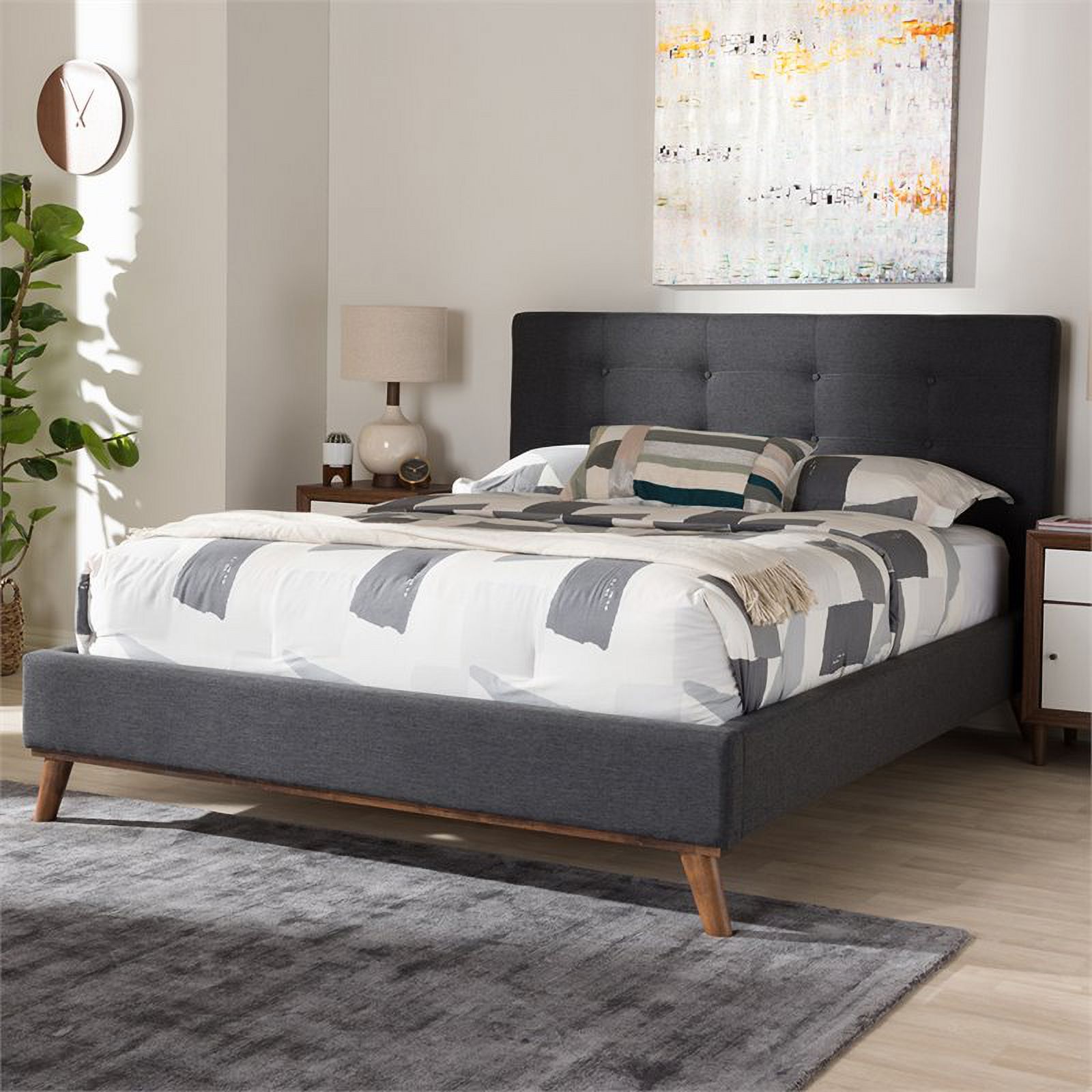 Bowery Hill Upholstered Full Platform Bed in Dark Gray