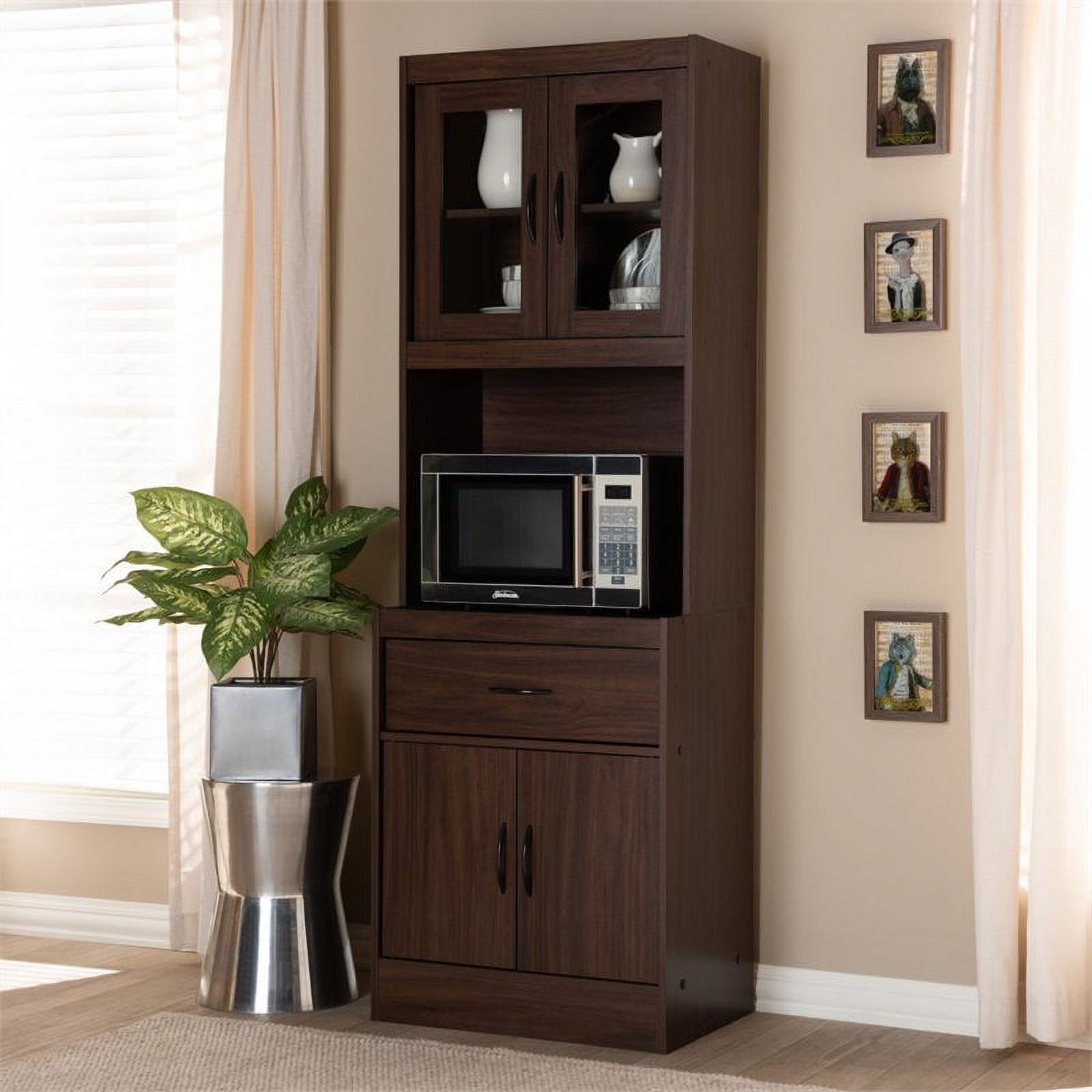 Bowery Hill Kitchen Cabinet and Hutch in Dark Walnut