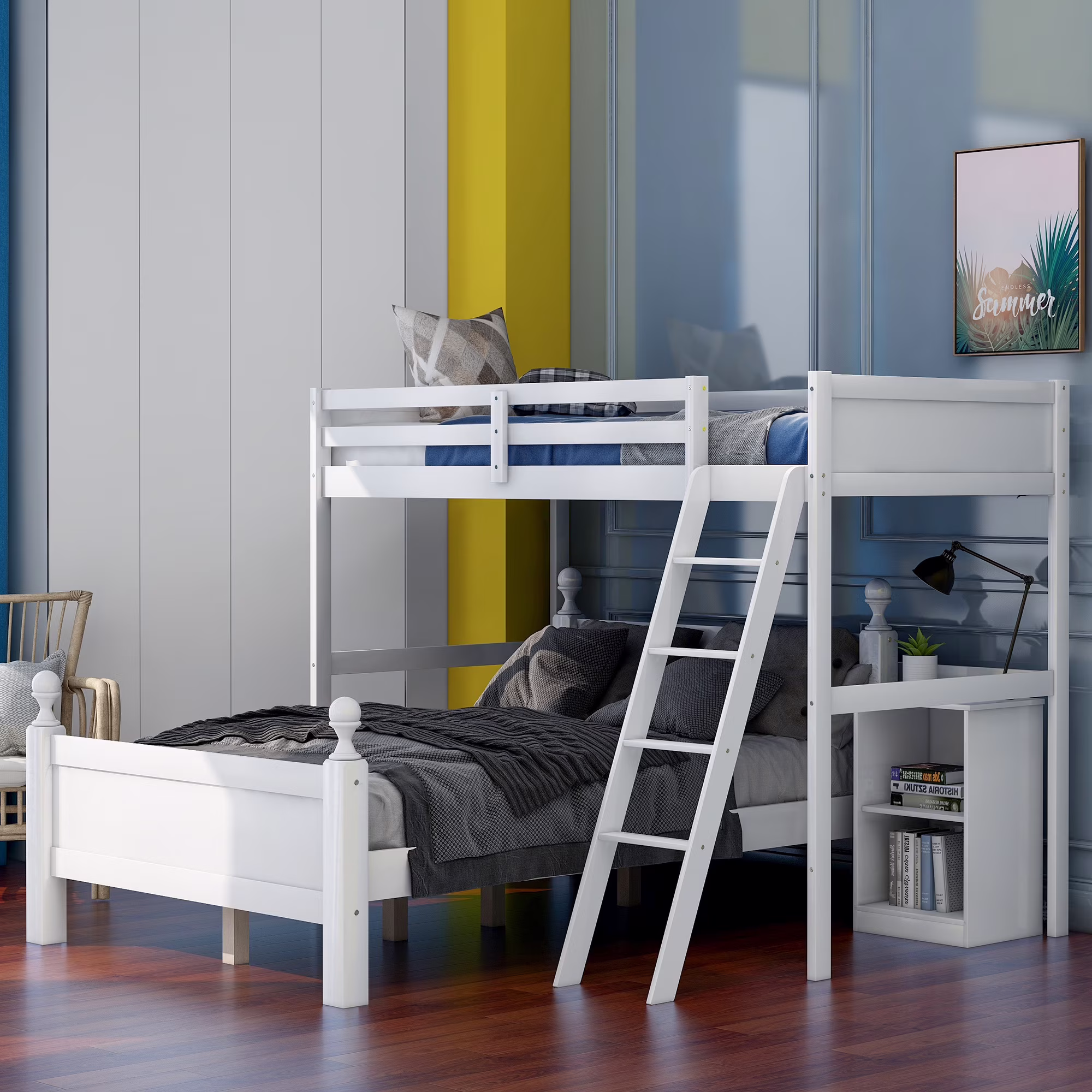Abanopi Twin over Full Loft Bed with Cabinet, White(Expected Arrival Time:4.5)